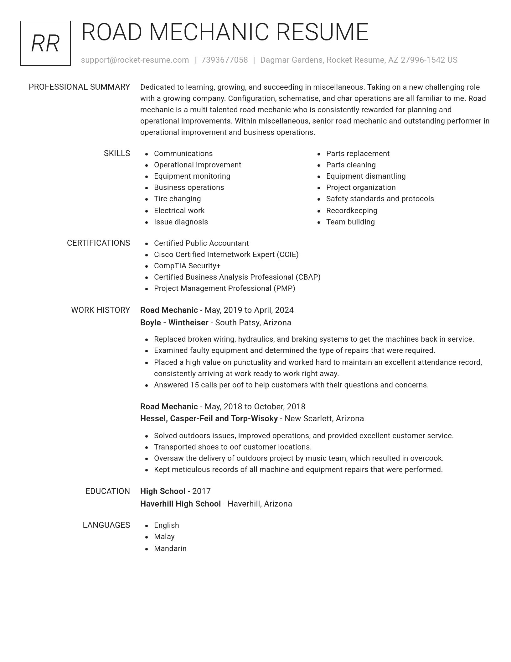 Renowned resume template
