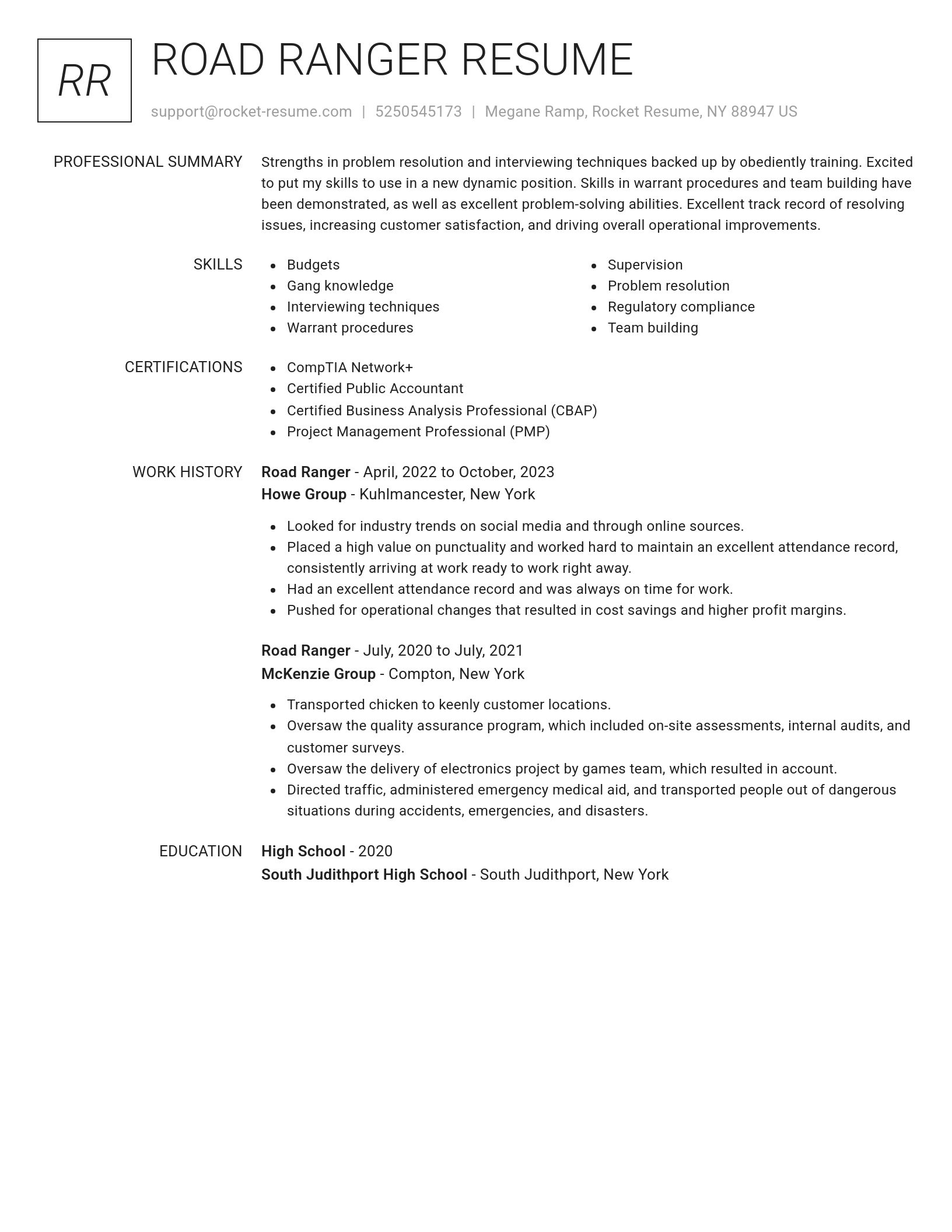 Renowned resume template