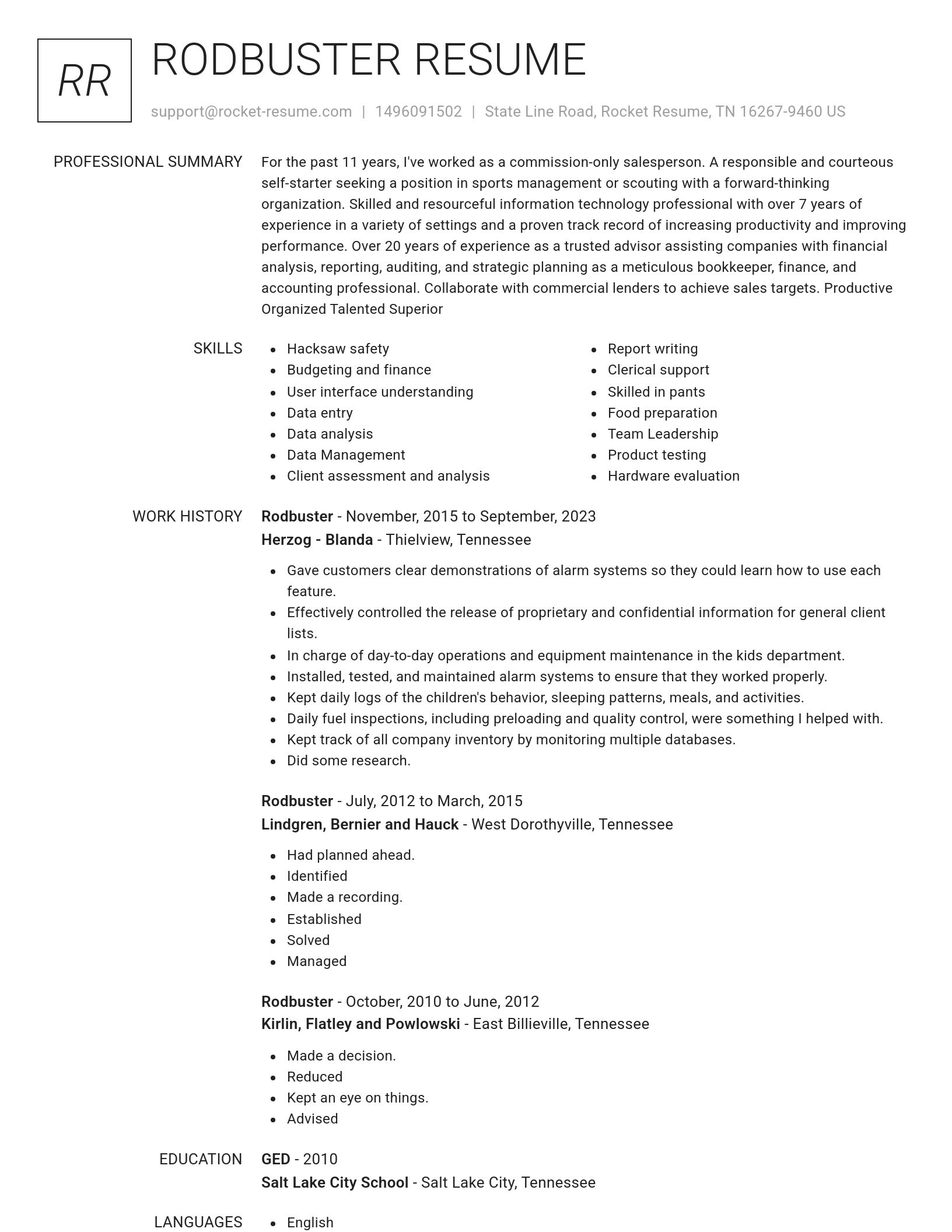 Renowned resume template