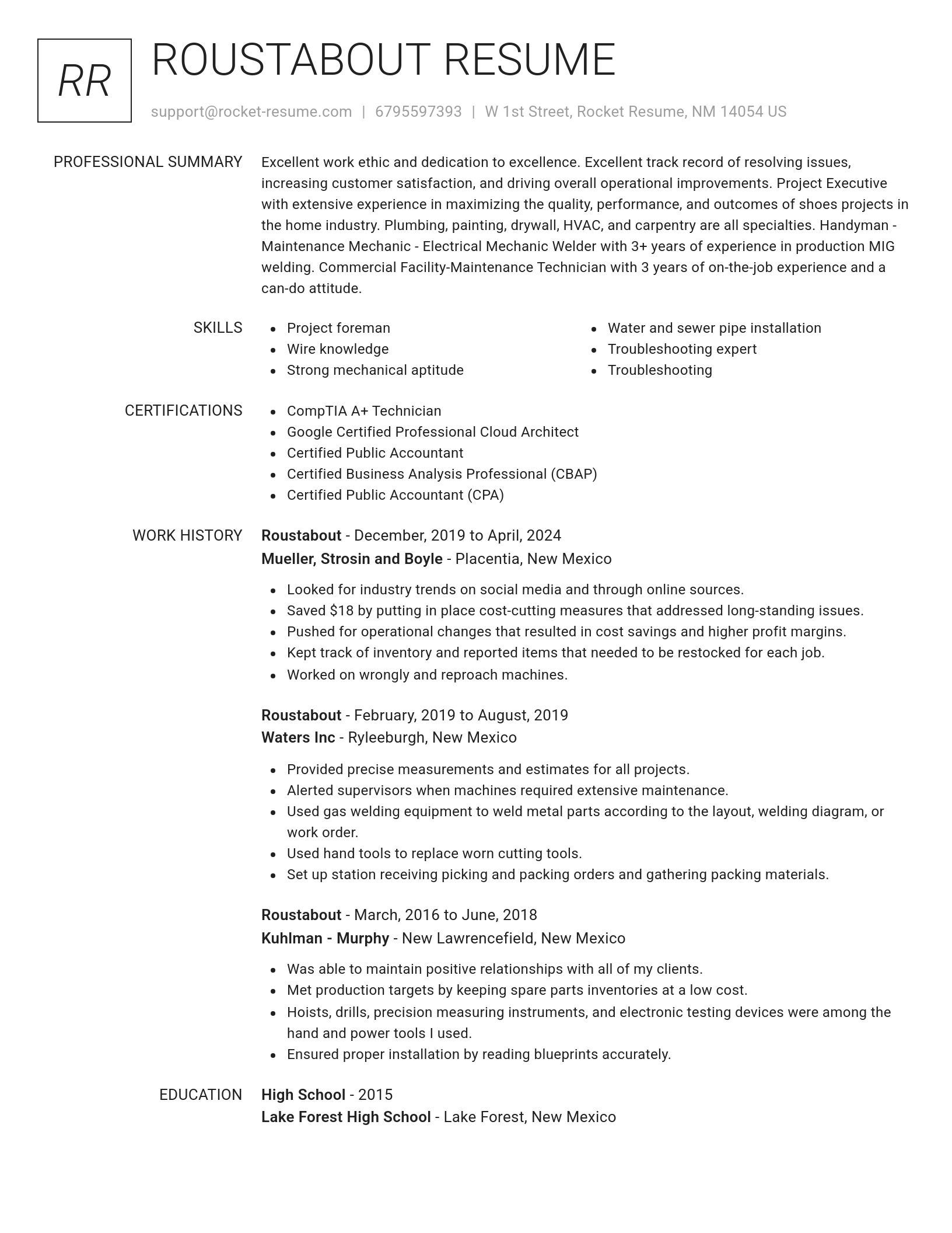 Renowned resume template