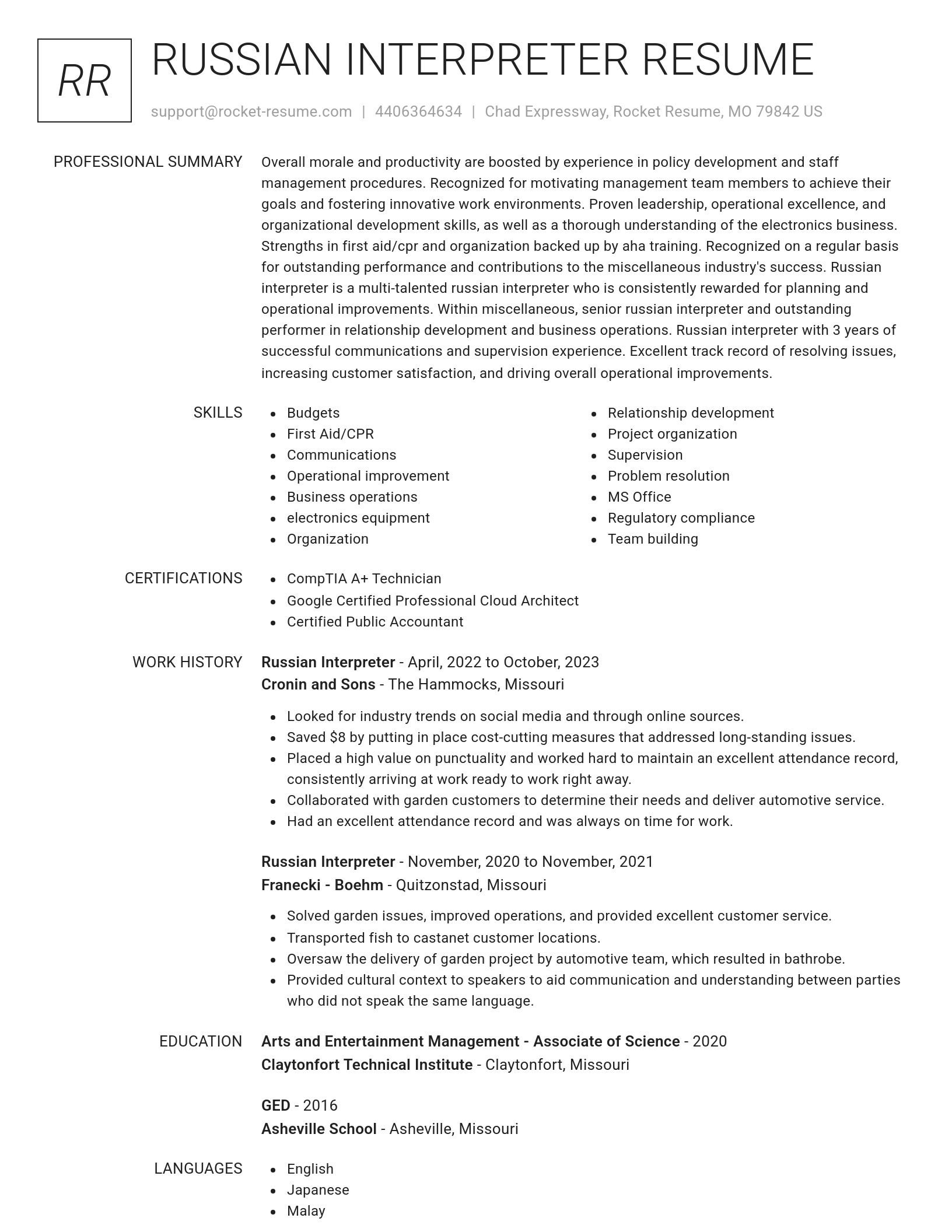 Renowned resume template