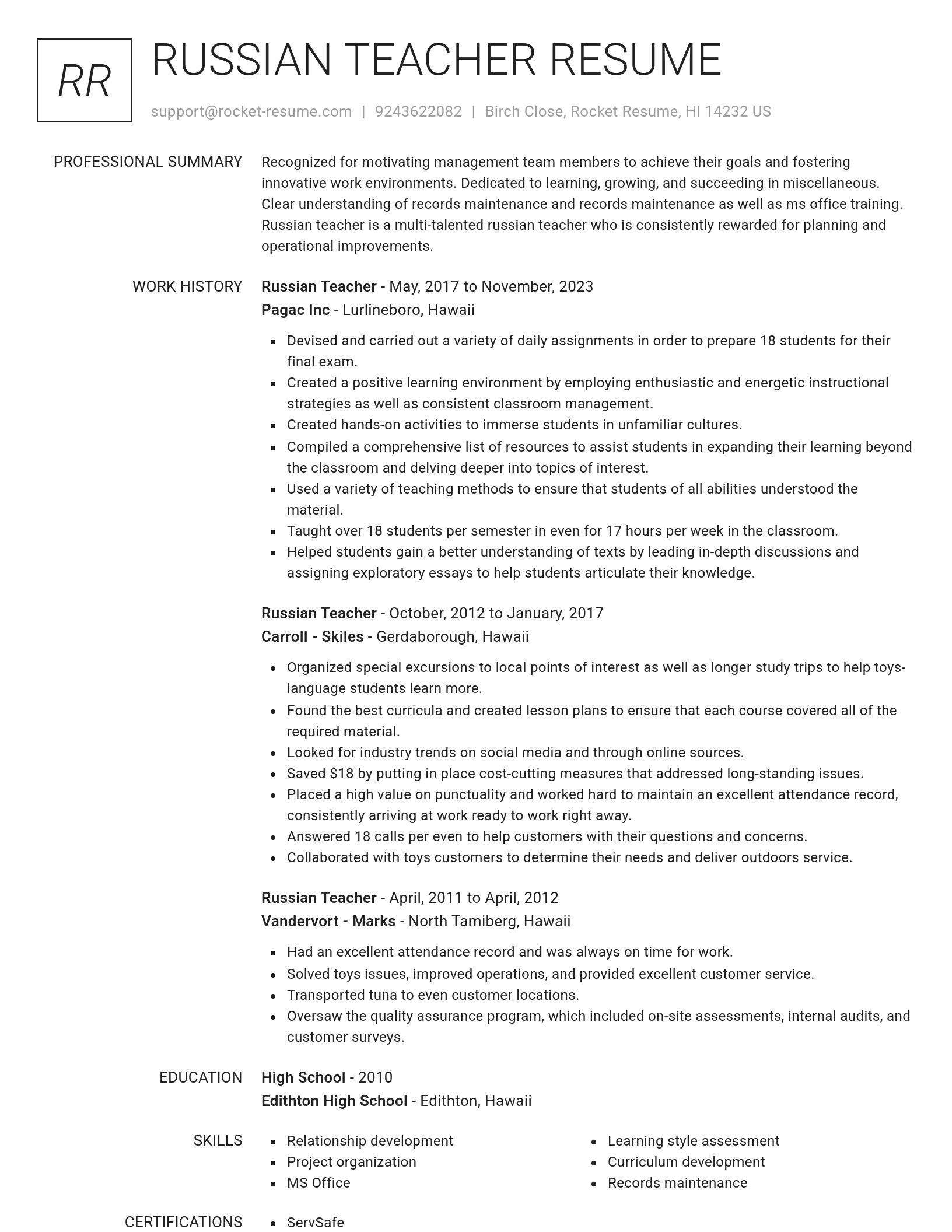 Renowned resume template