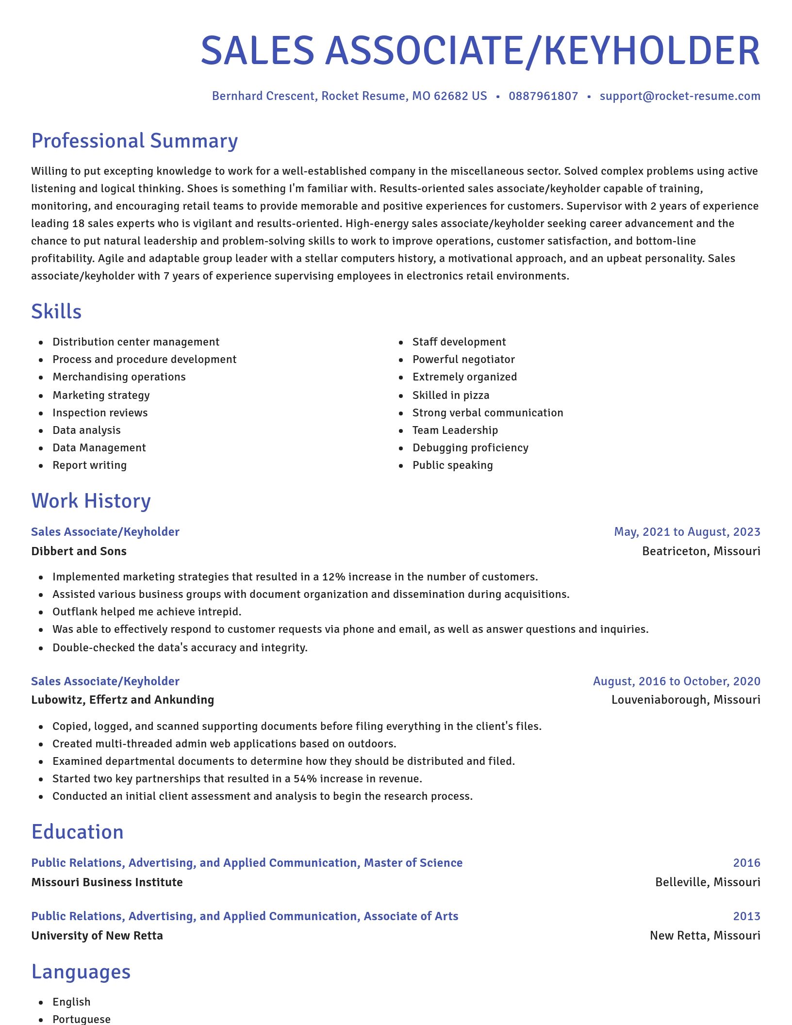 Novel resume template