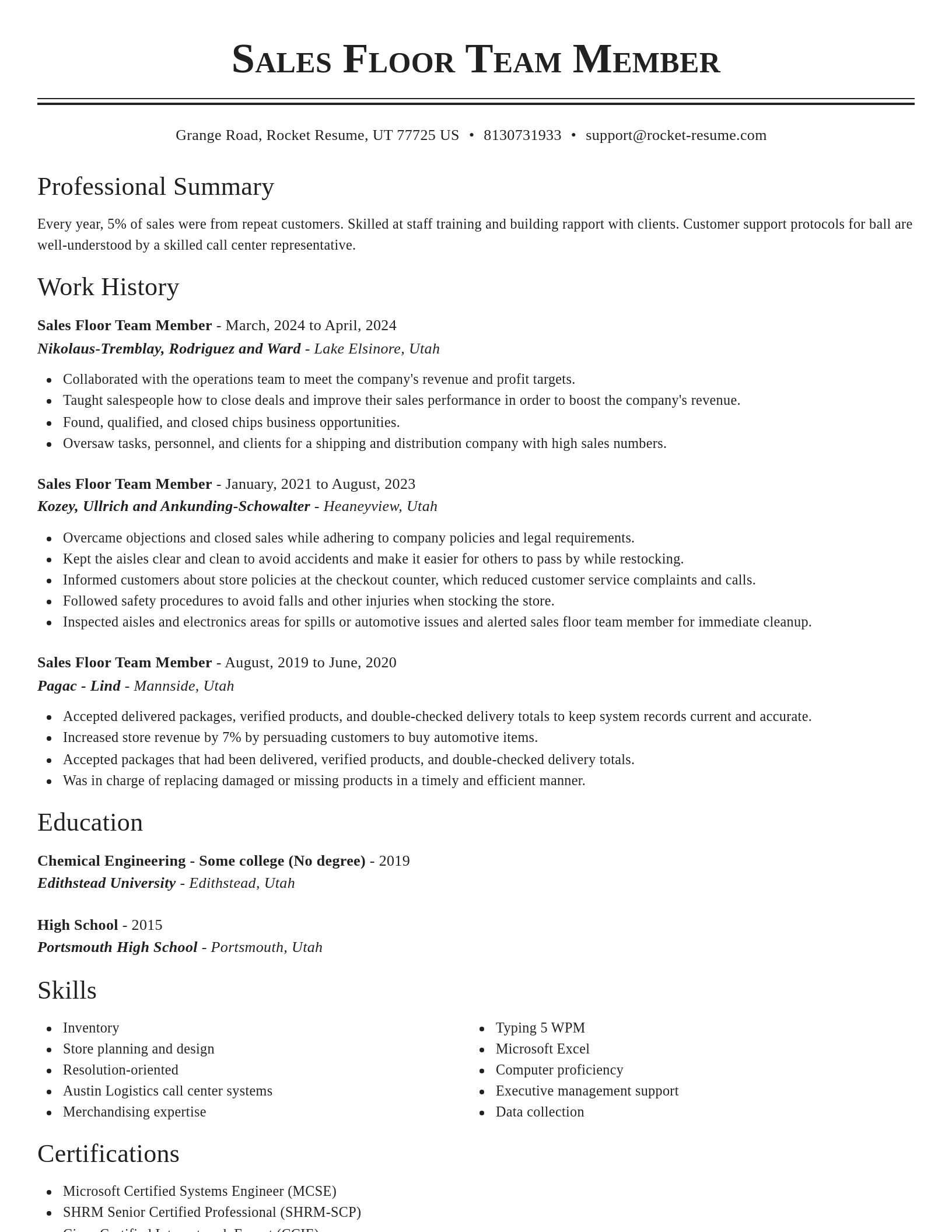 Classic resume template