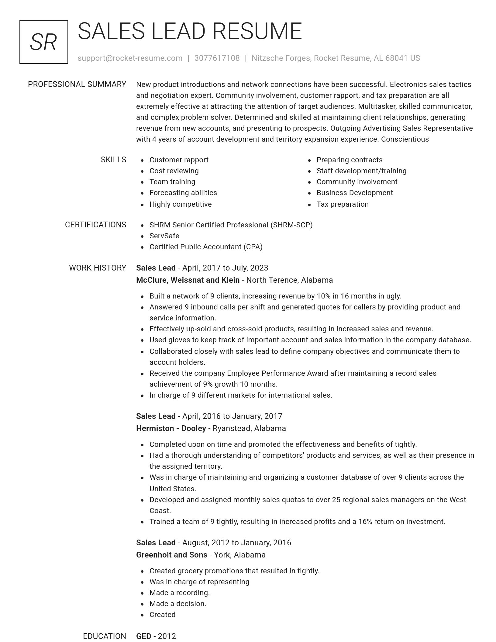 Renowned resume template