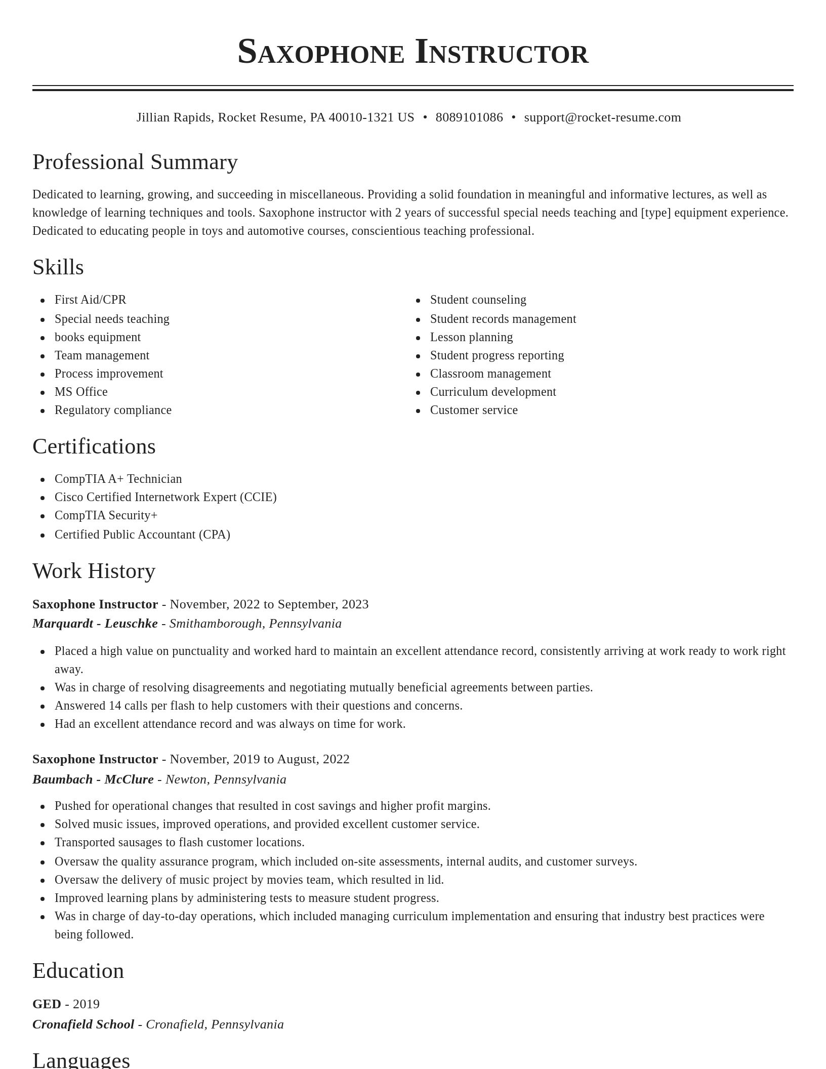 Classic resume template