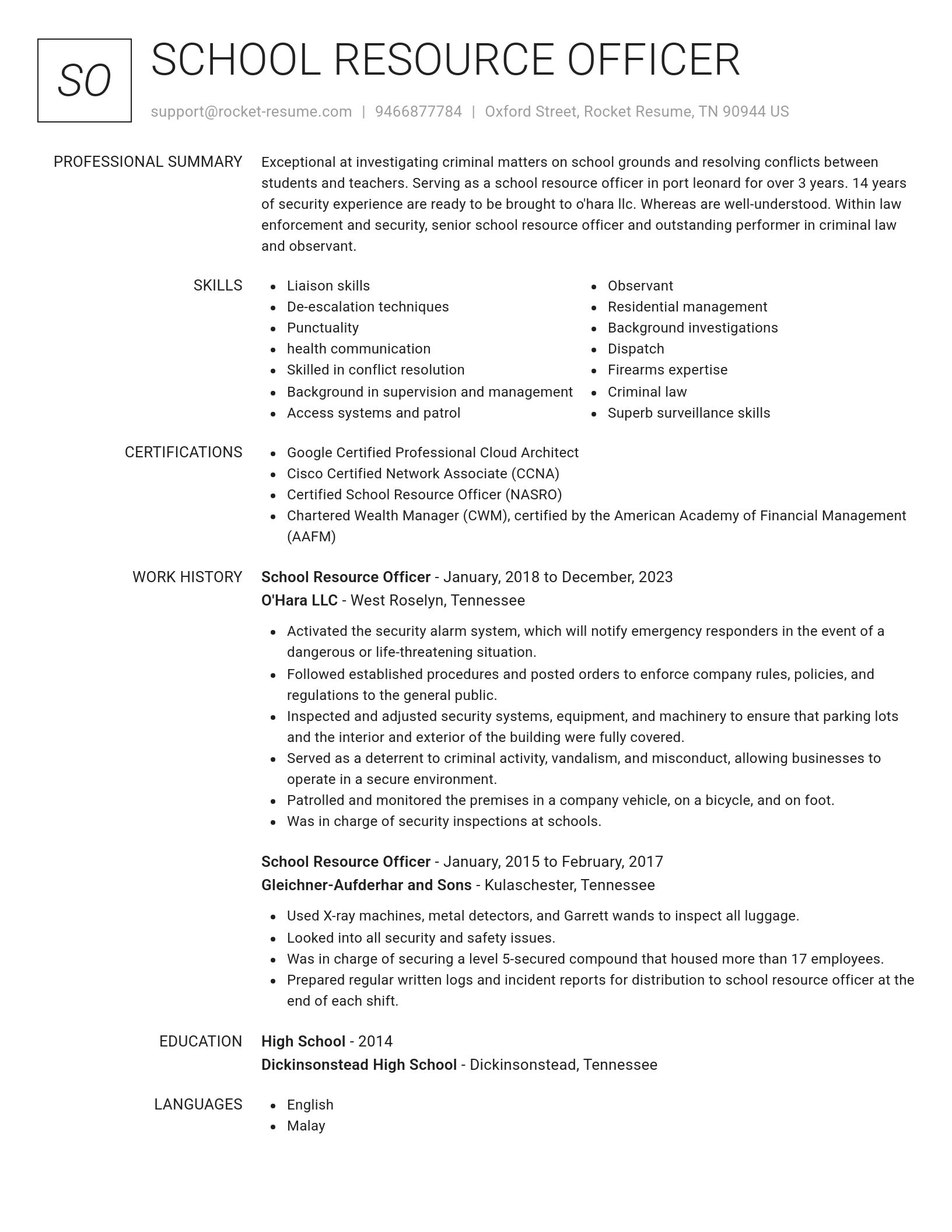 Renowned resume template