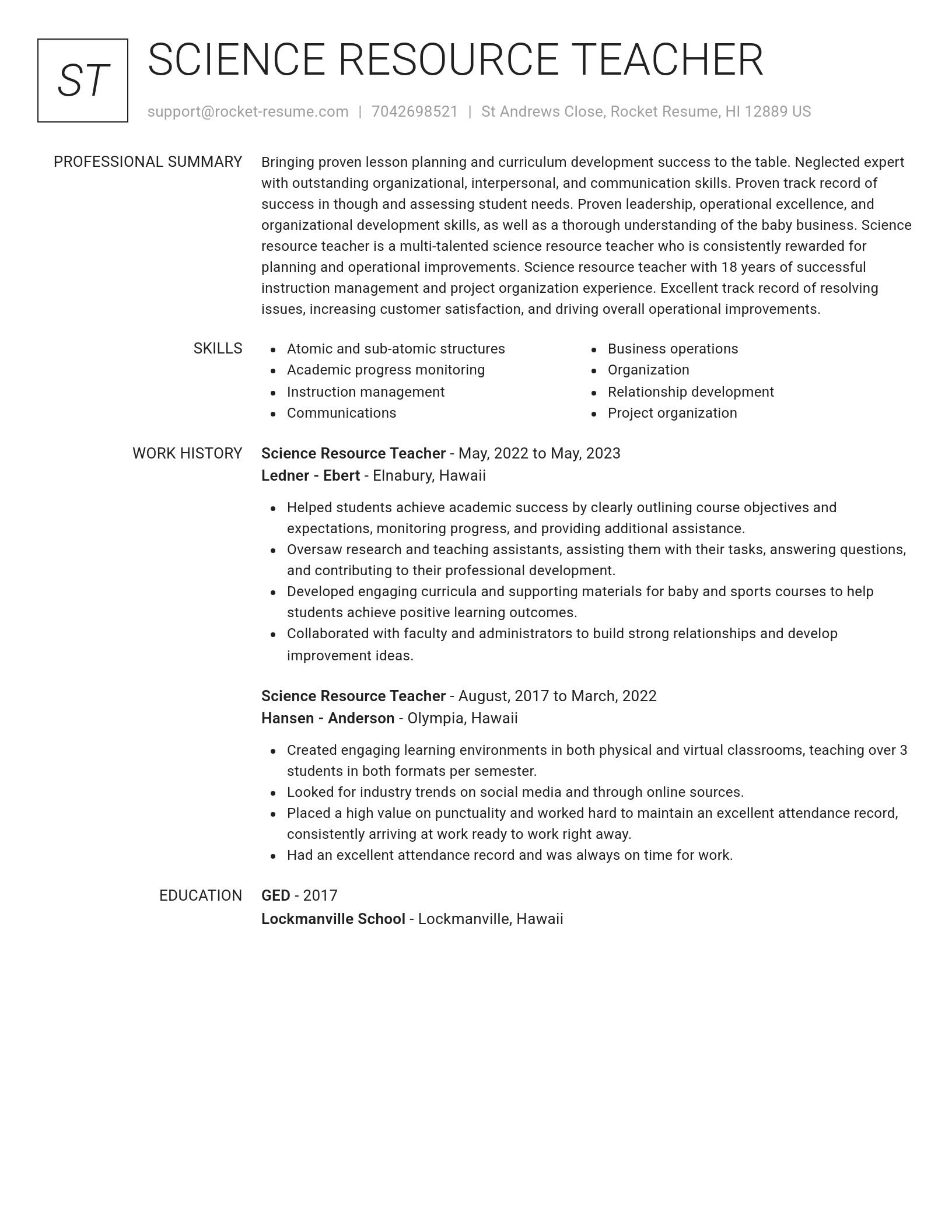 Renowned resume template
