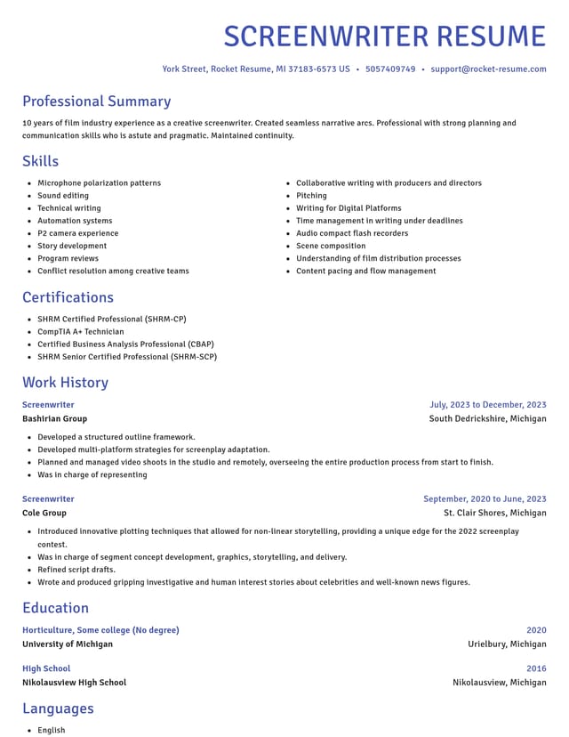 Novel resume template