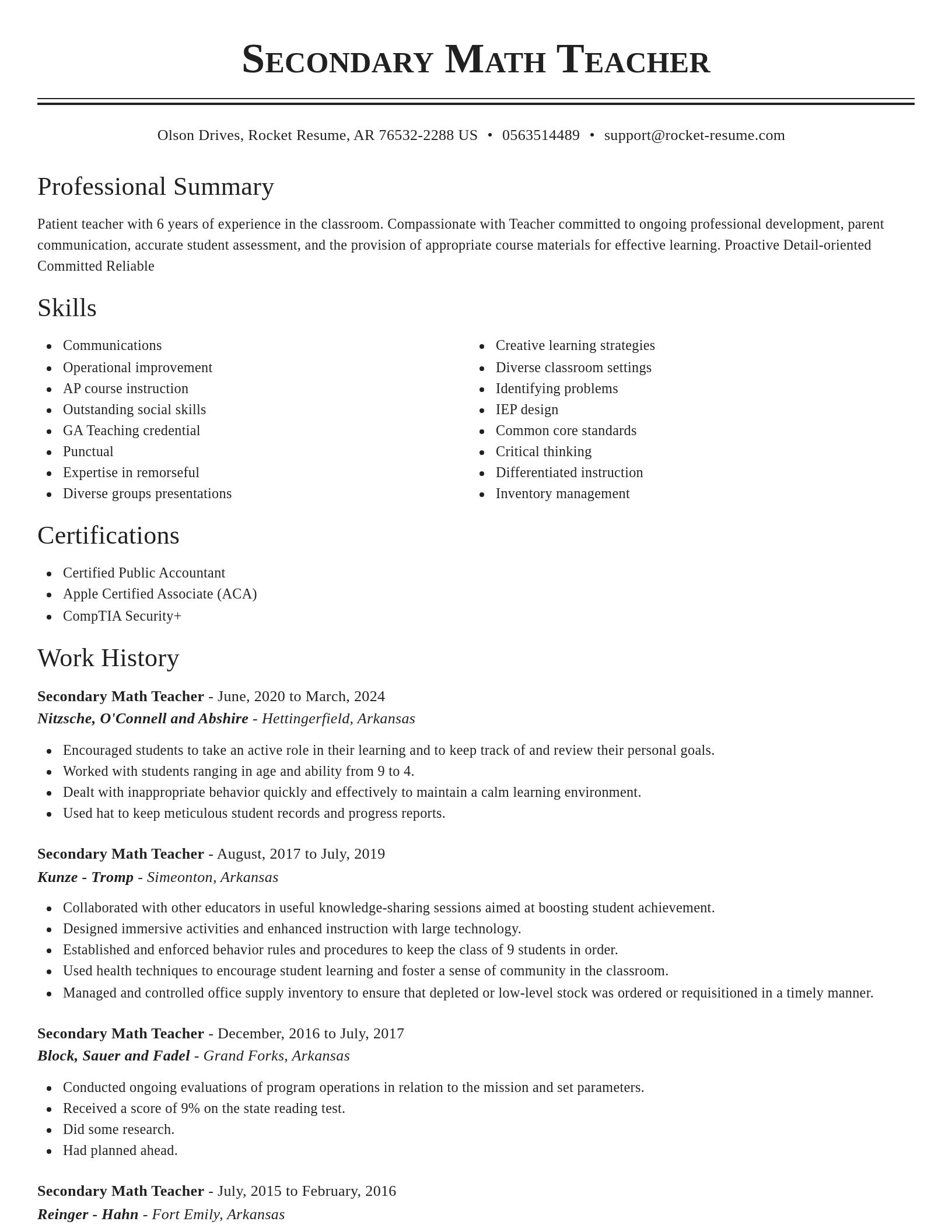 Classic resume template