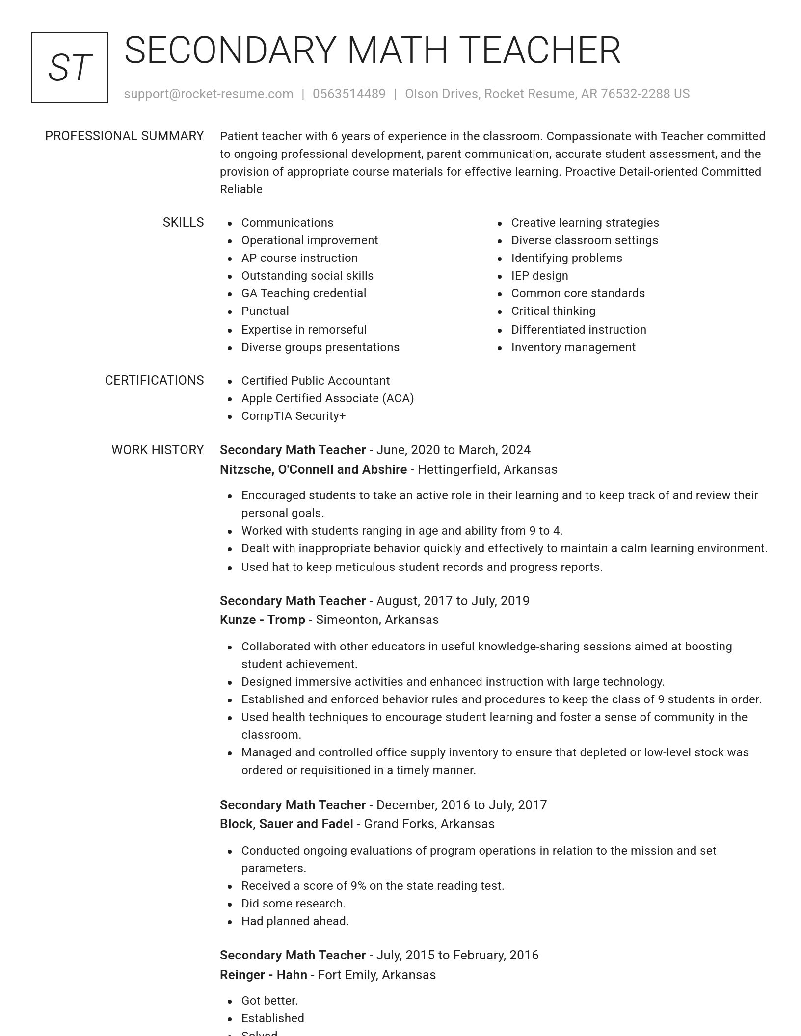 Renowned resume template