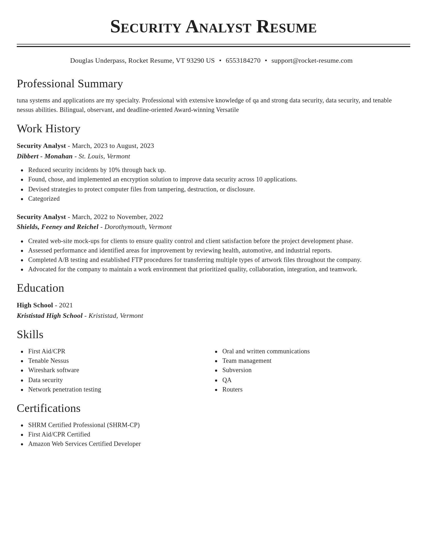Classic resume template