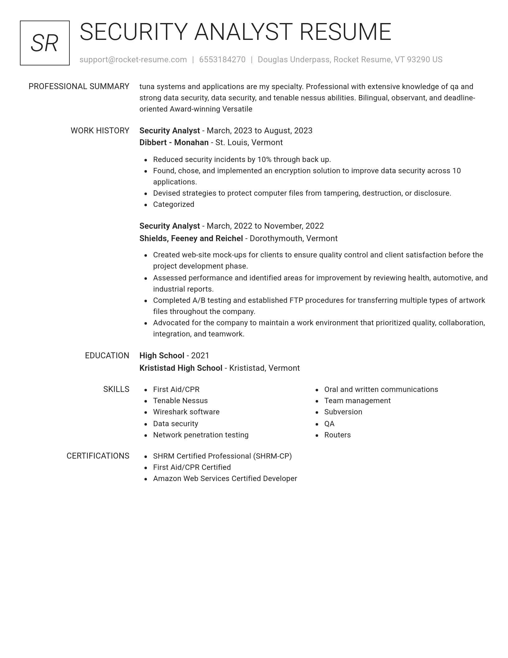 Renowned resume template