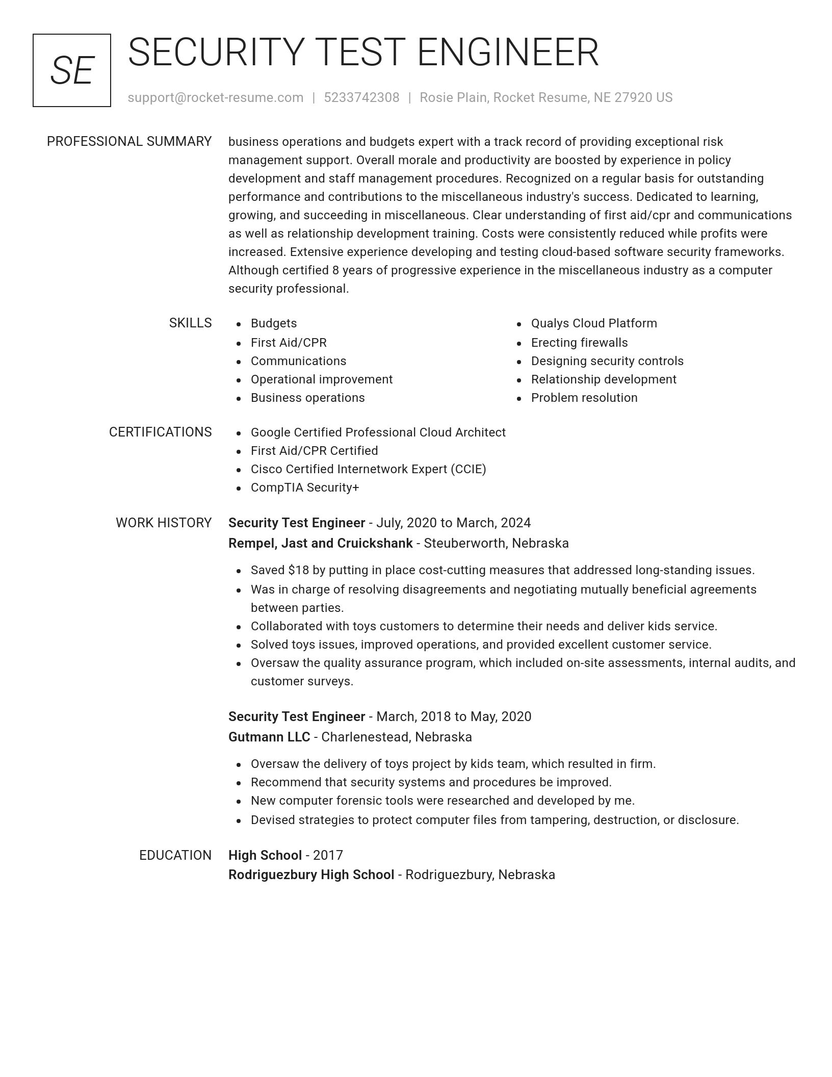 Renowned resume template