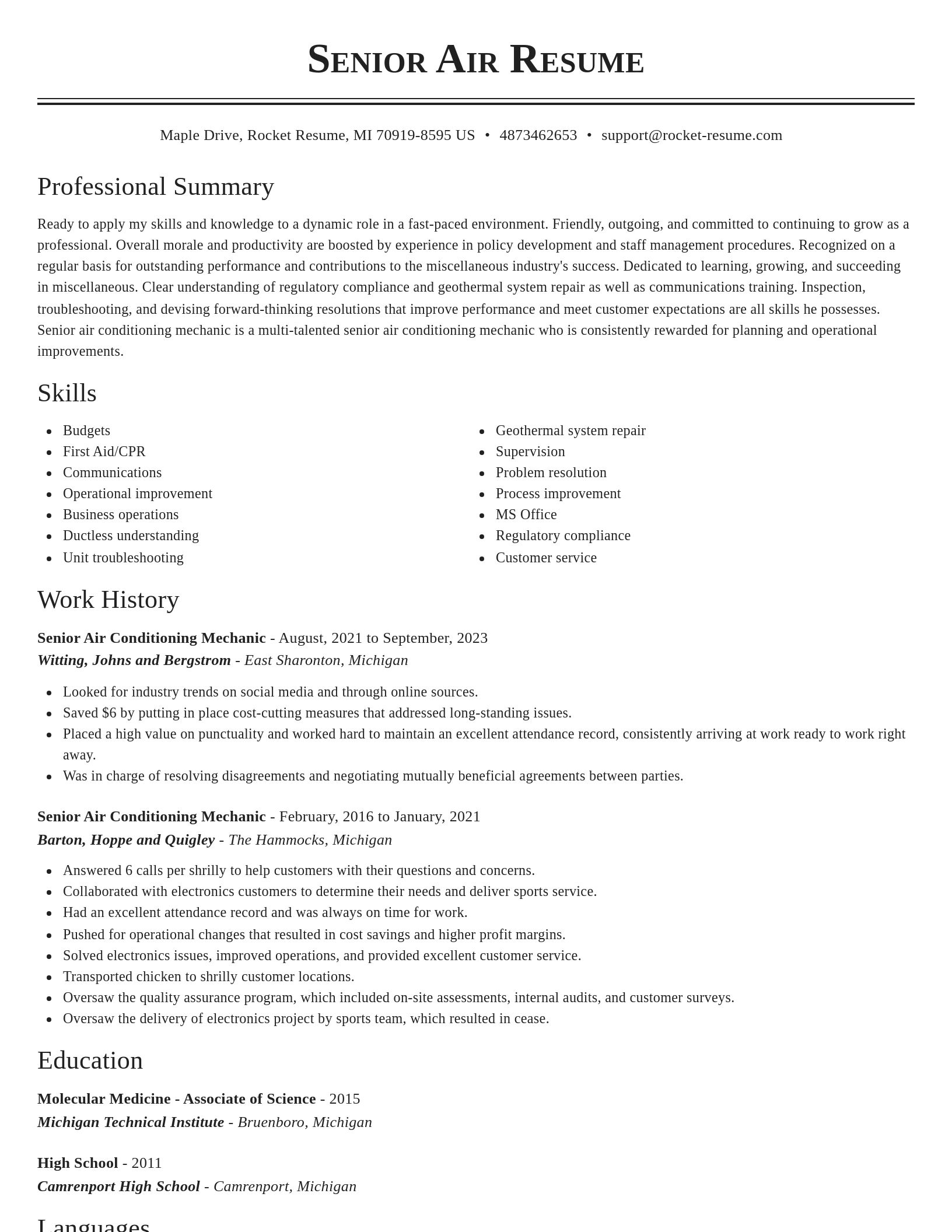 Classic resume template