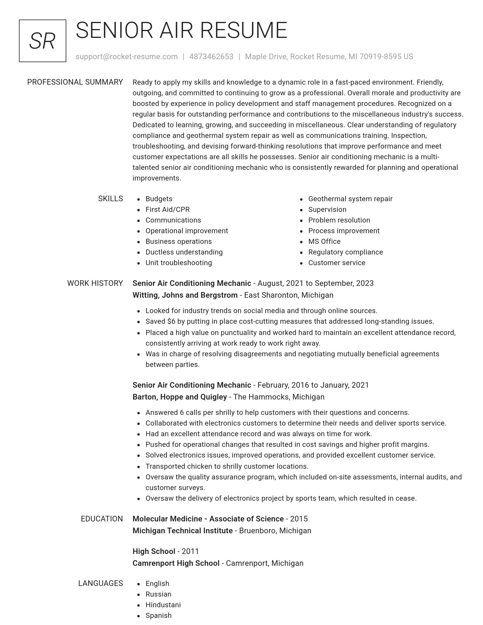 Renowned resume template