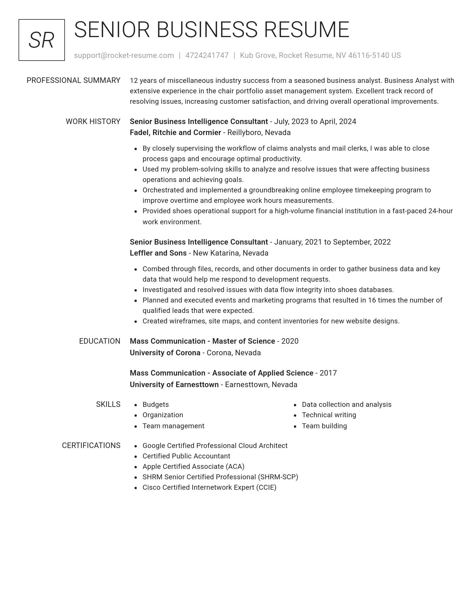 Renowned resume template