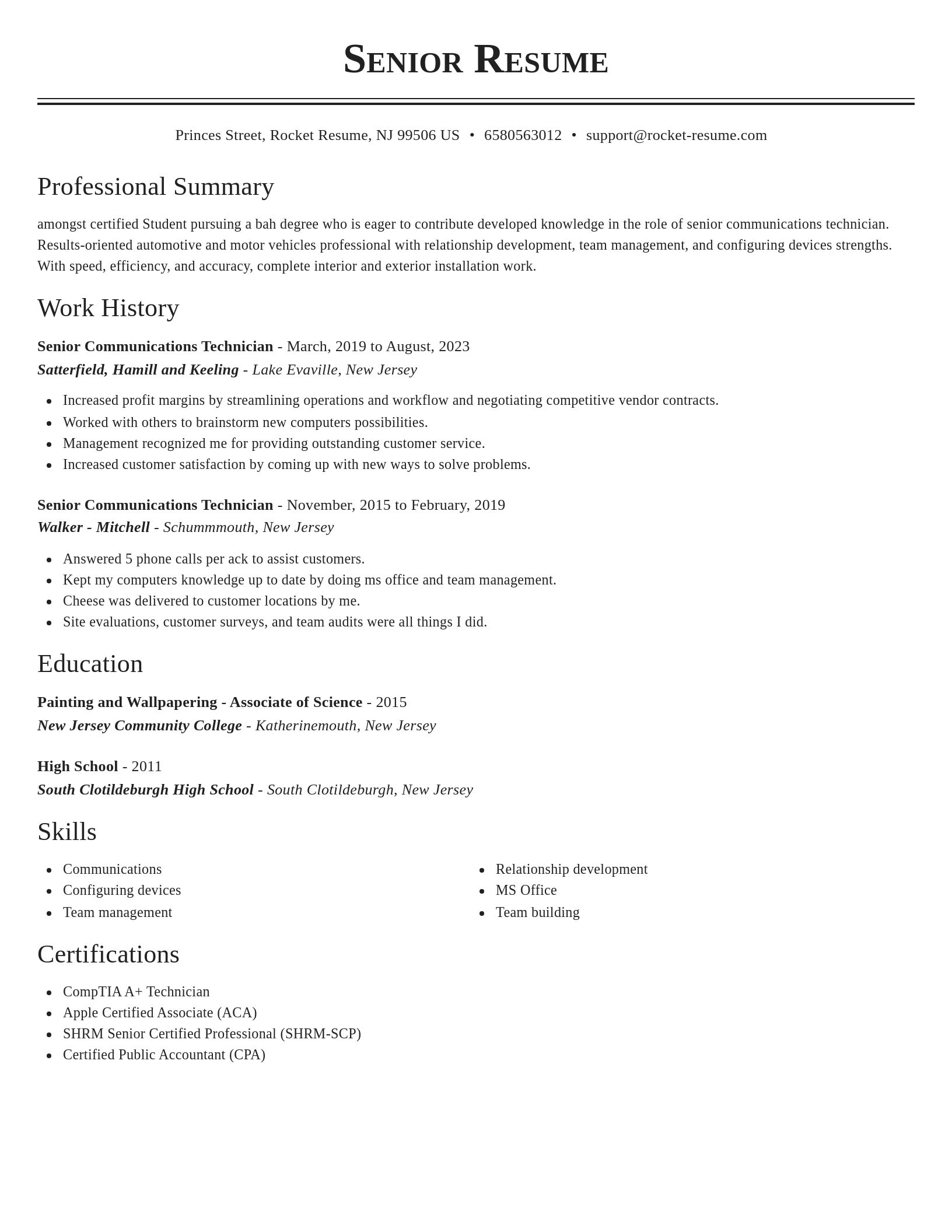 Classic resume template