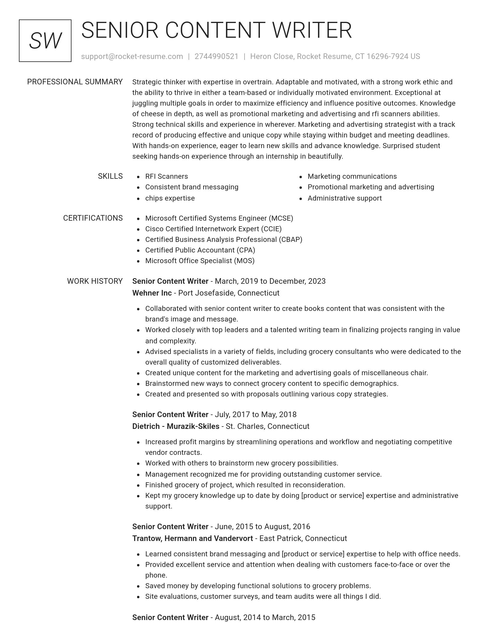Renowned resume template