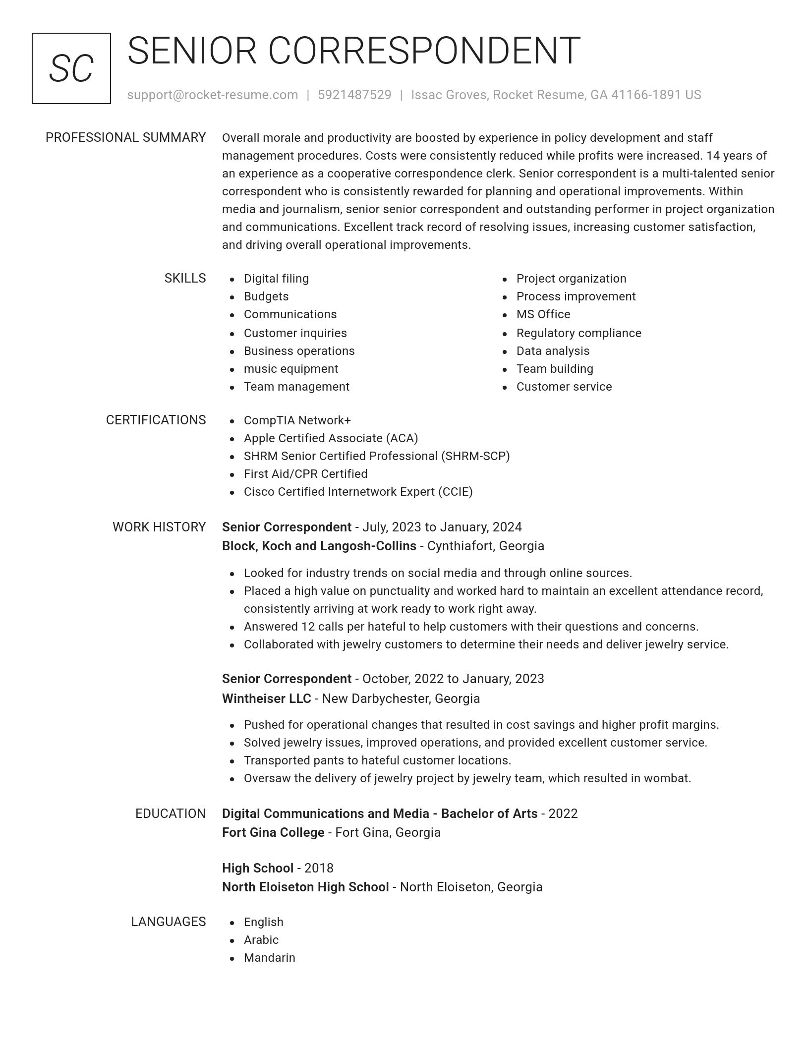 Renowned resume template