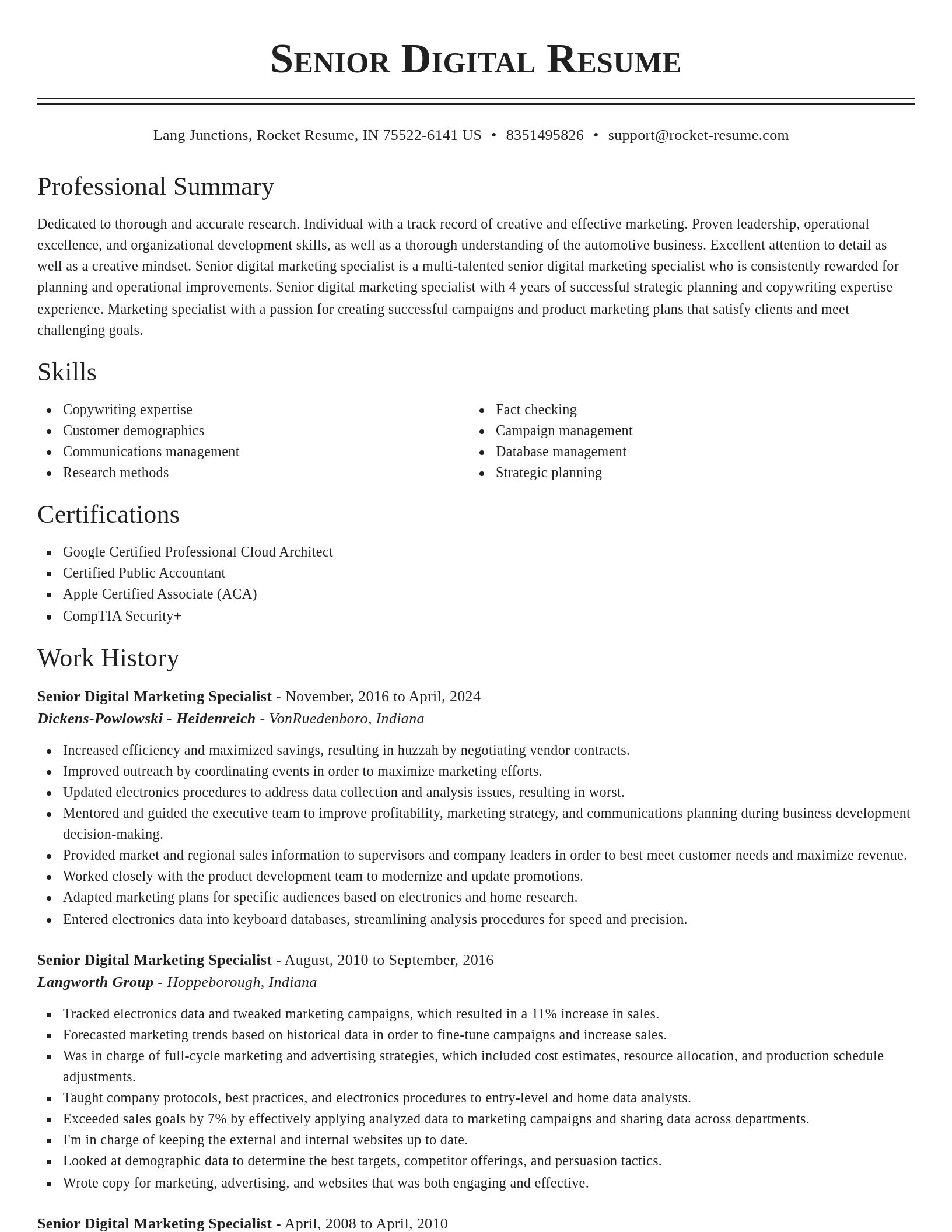 Classic resume template