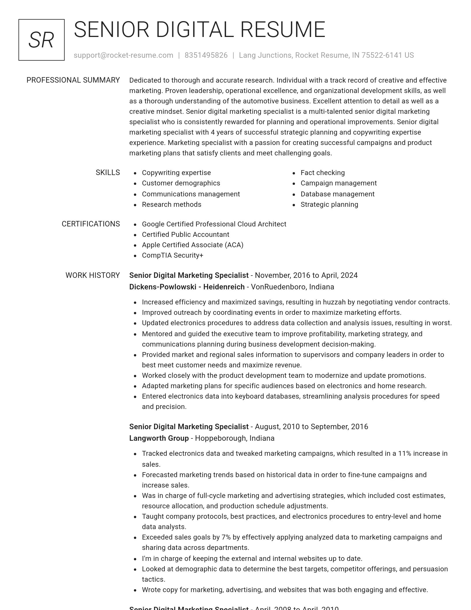 Renowned resume template