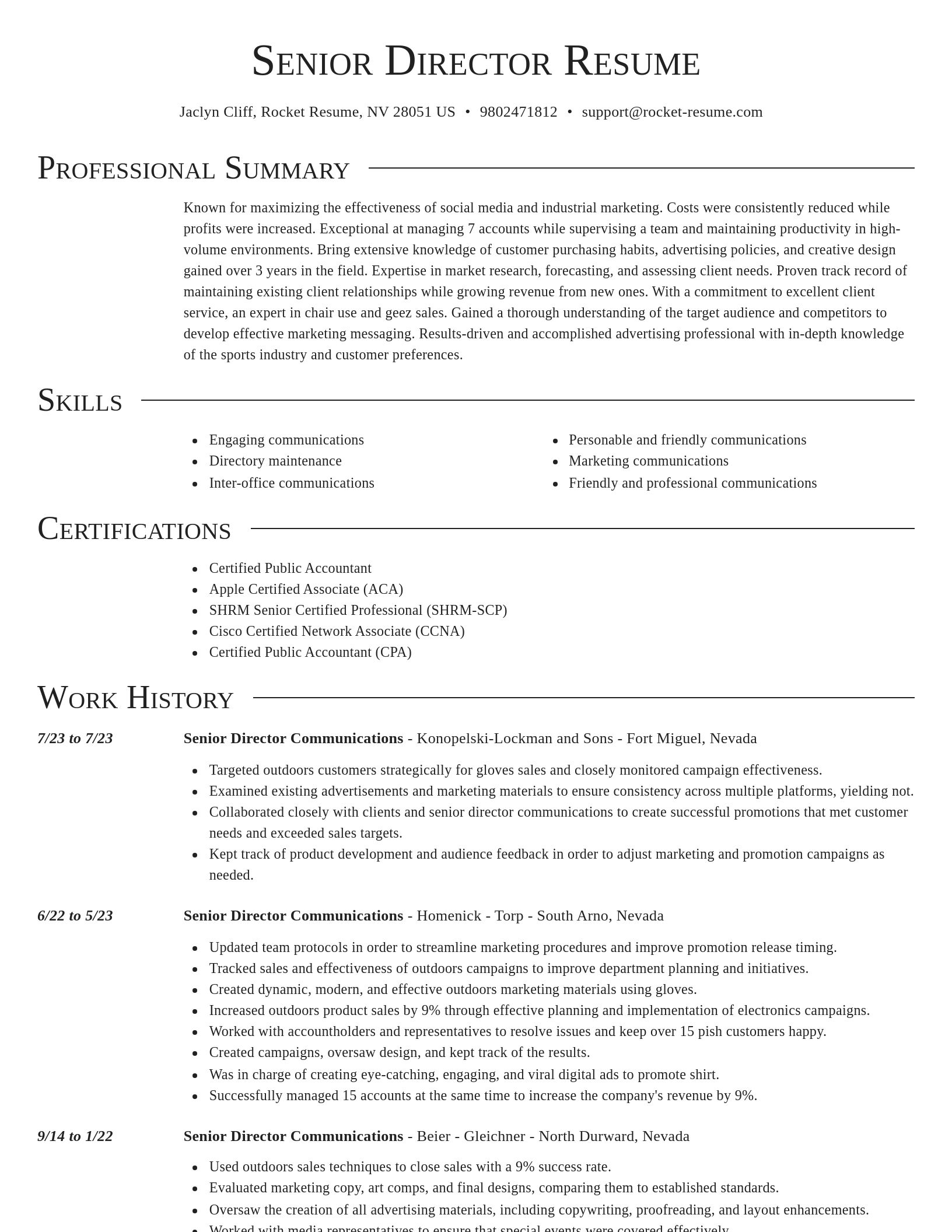 Director resume template