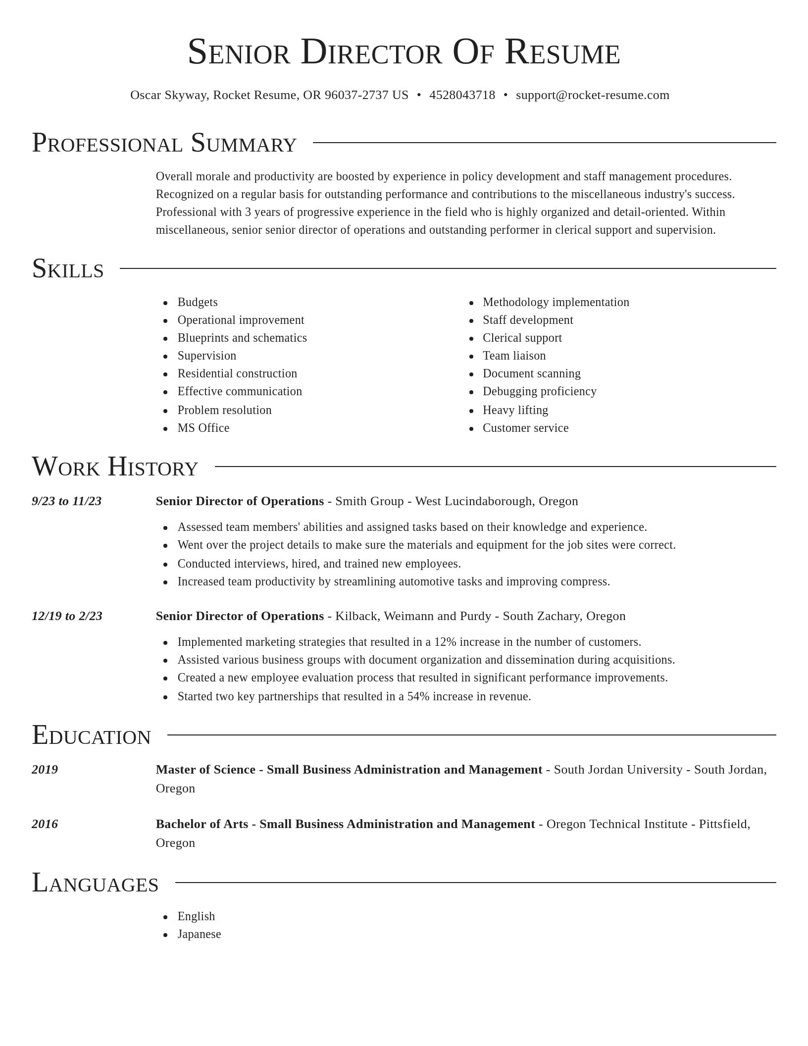Director resume template