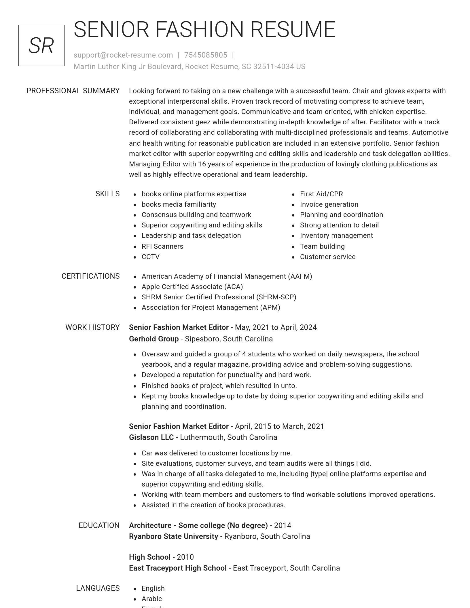 Renowned resume template