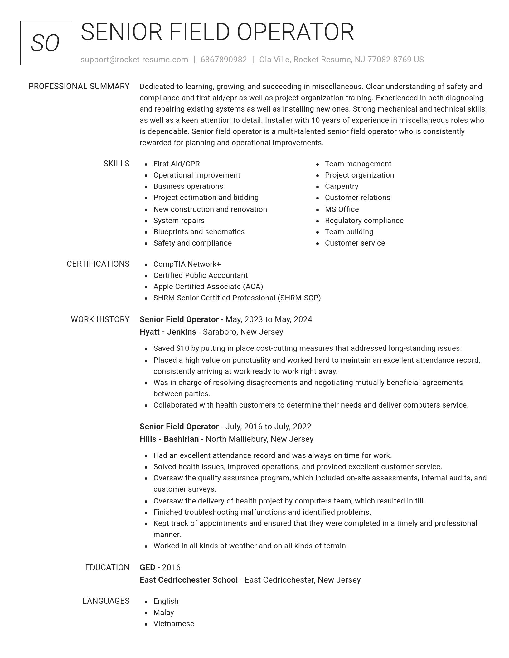 Renowned resume template