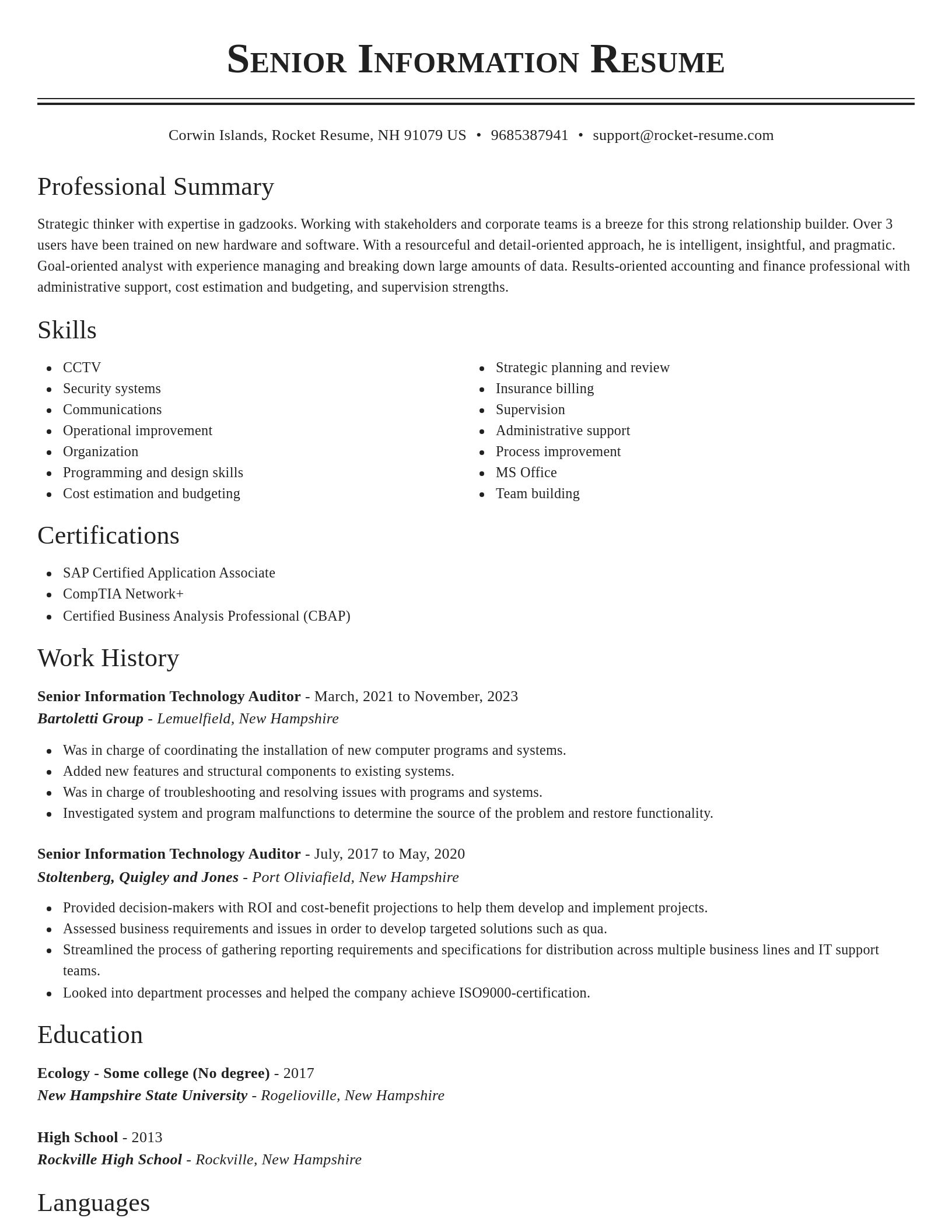 Classic resume template