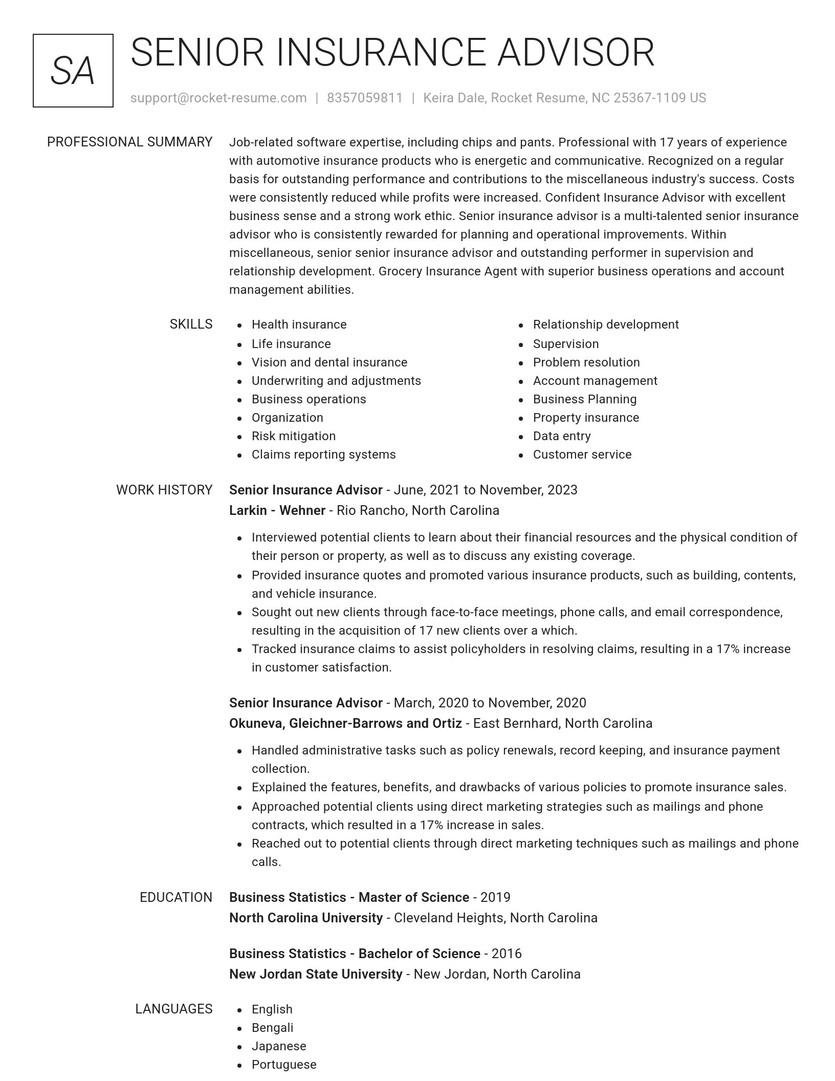 Renowned resume template