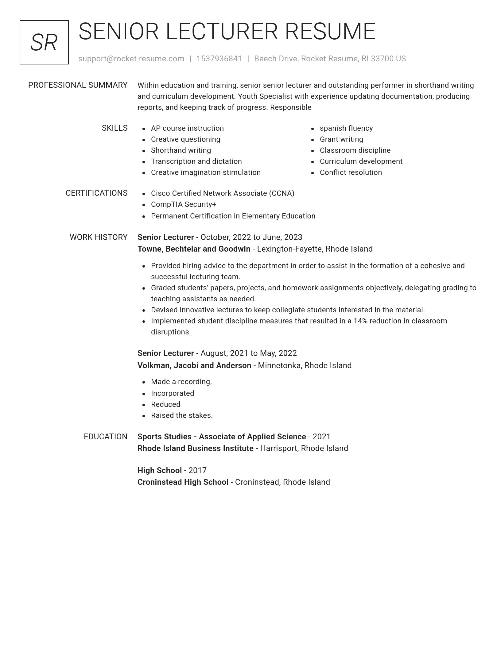 Renowned resume template