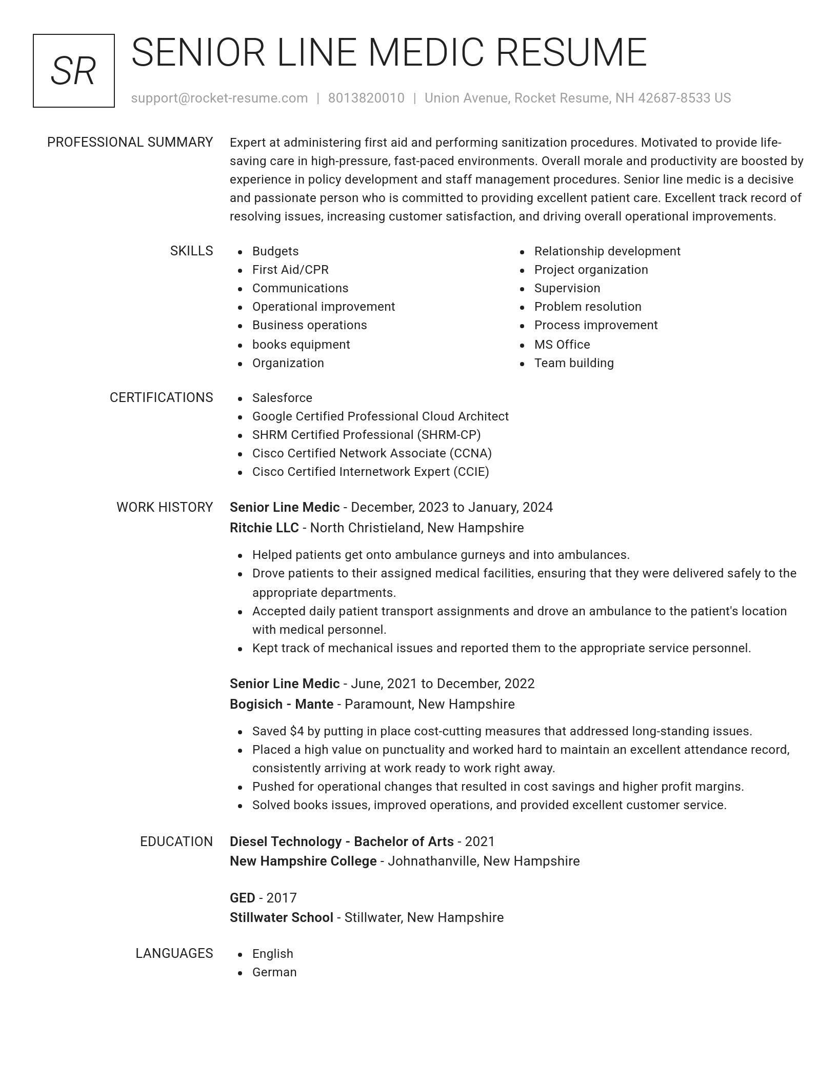 Renowned resume template
