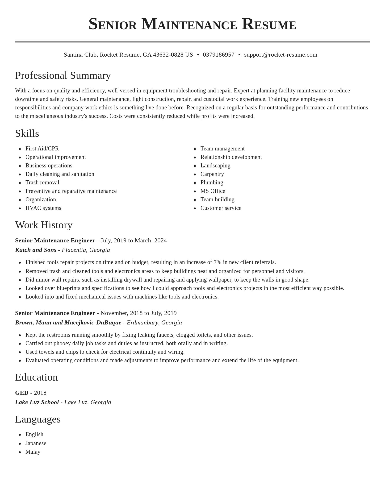 Classic resume template
