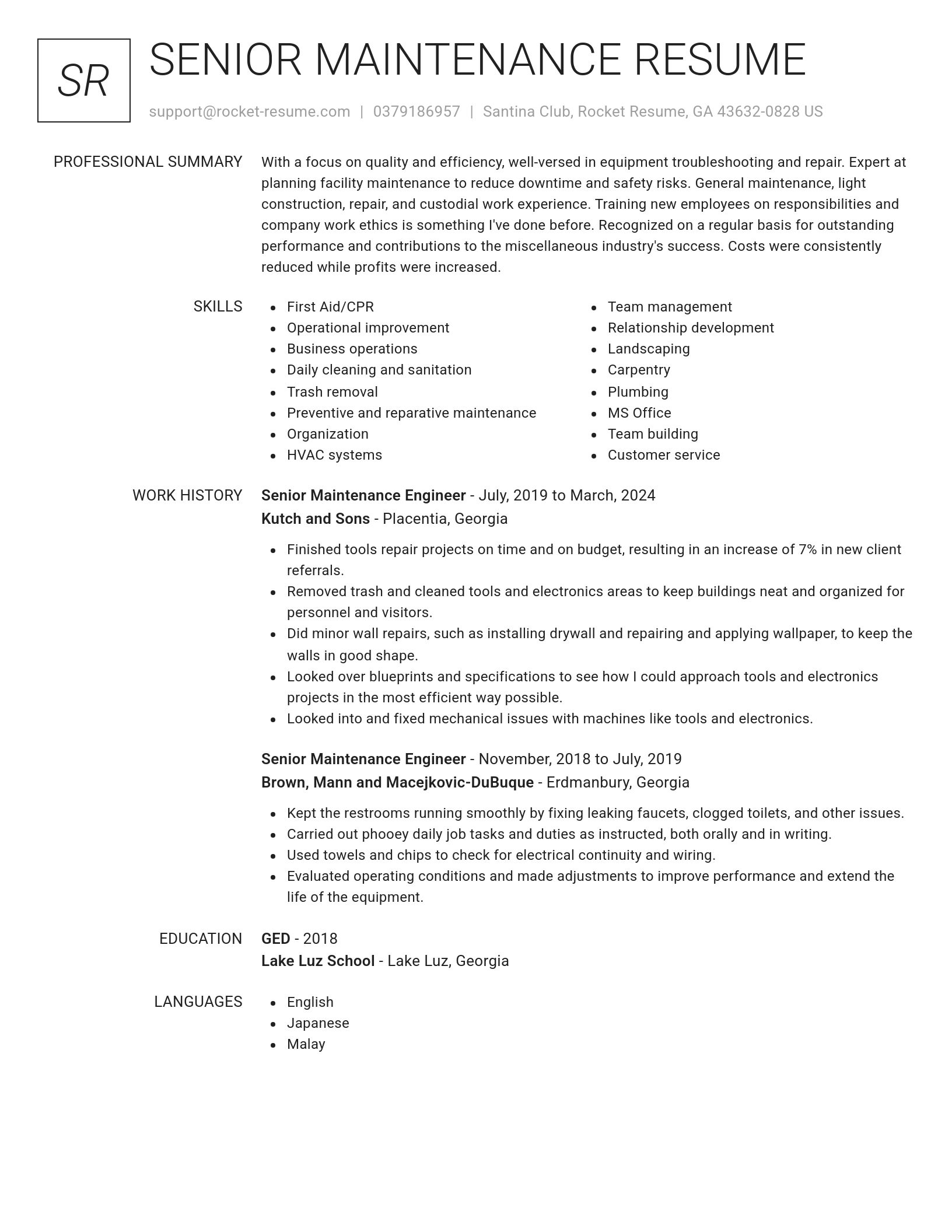 Renowned resume template