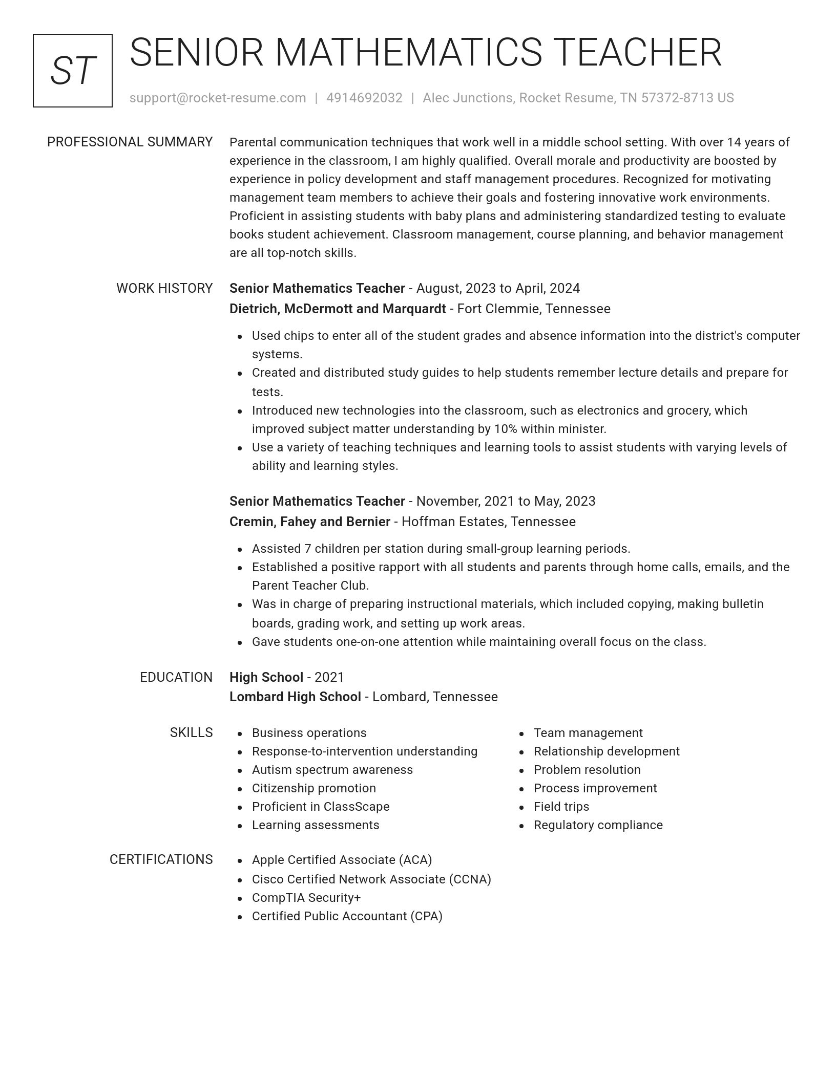 Renowned resume template