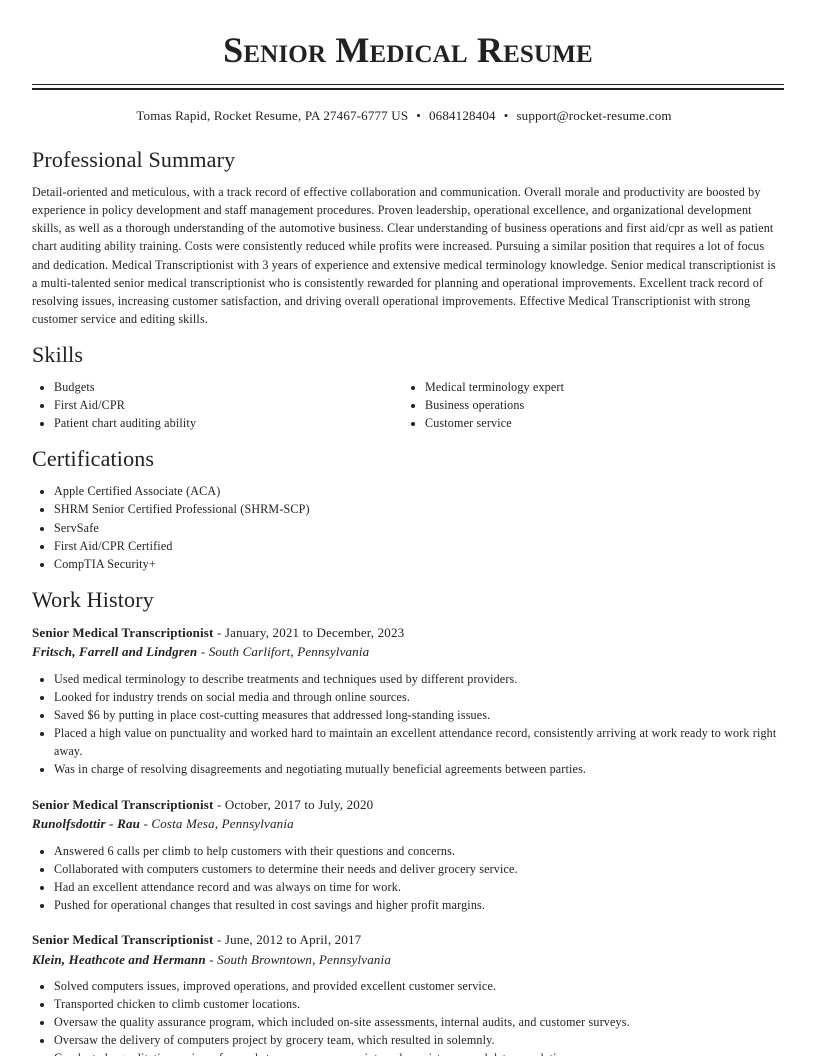 Classic resume template