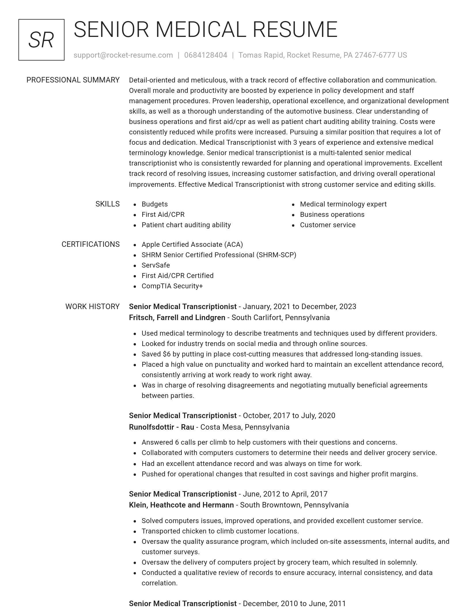 Renowned resume template