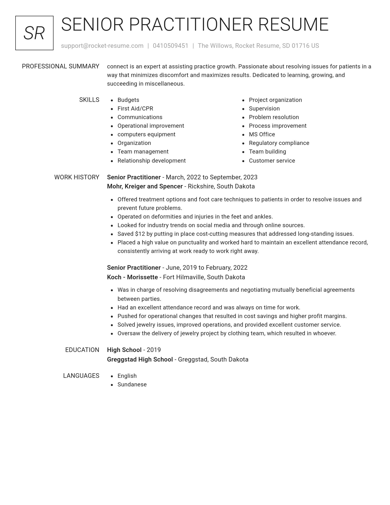 Renowned resume template