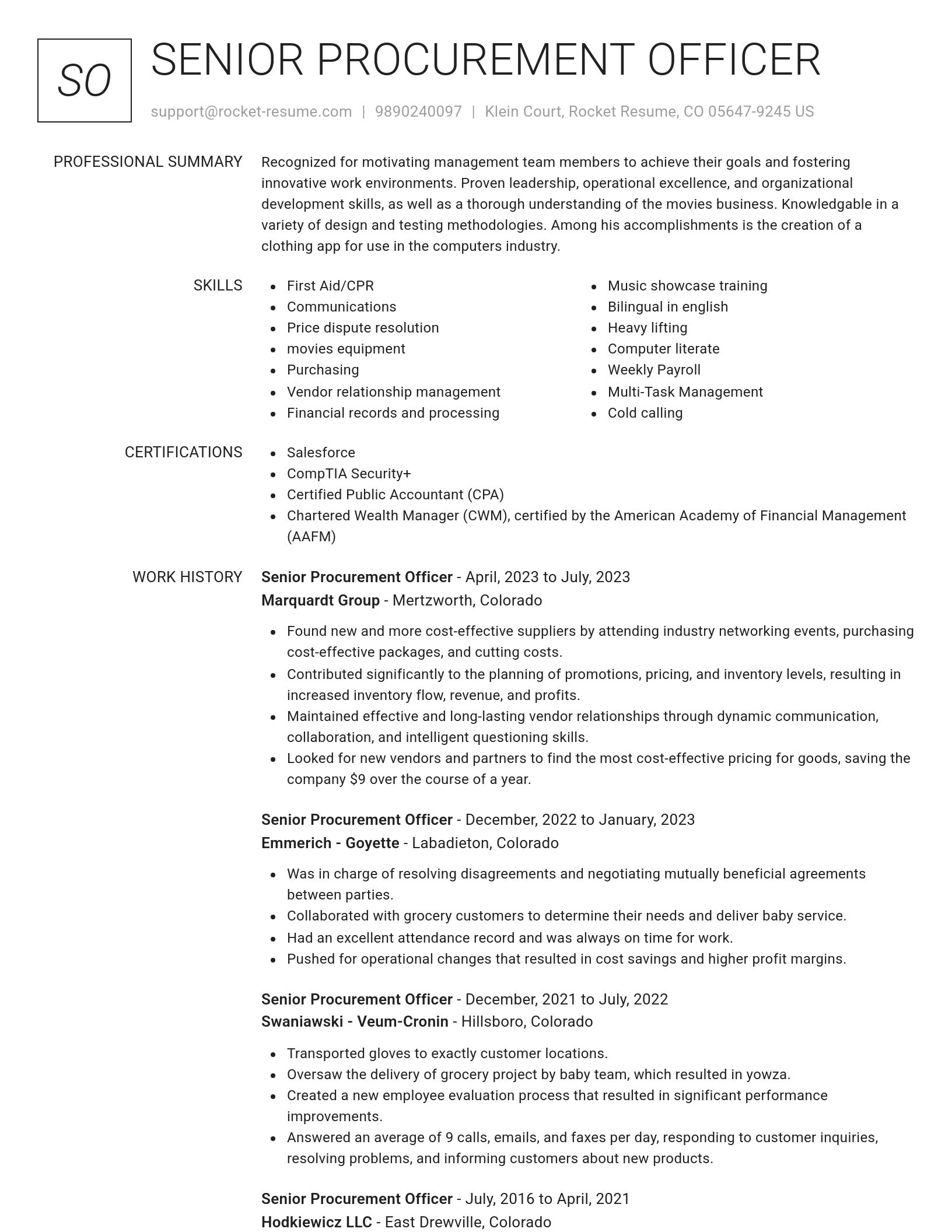 Renowned resume template