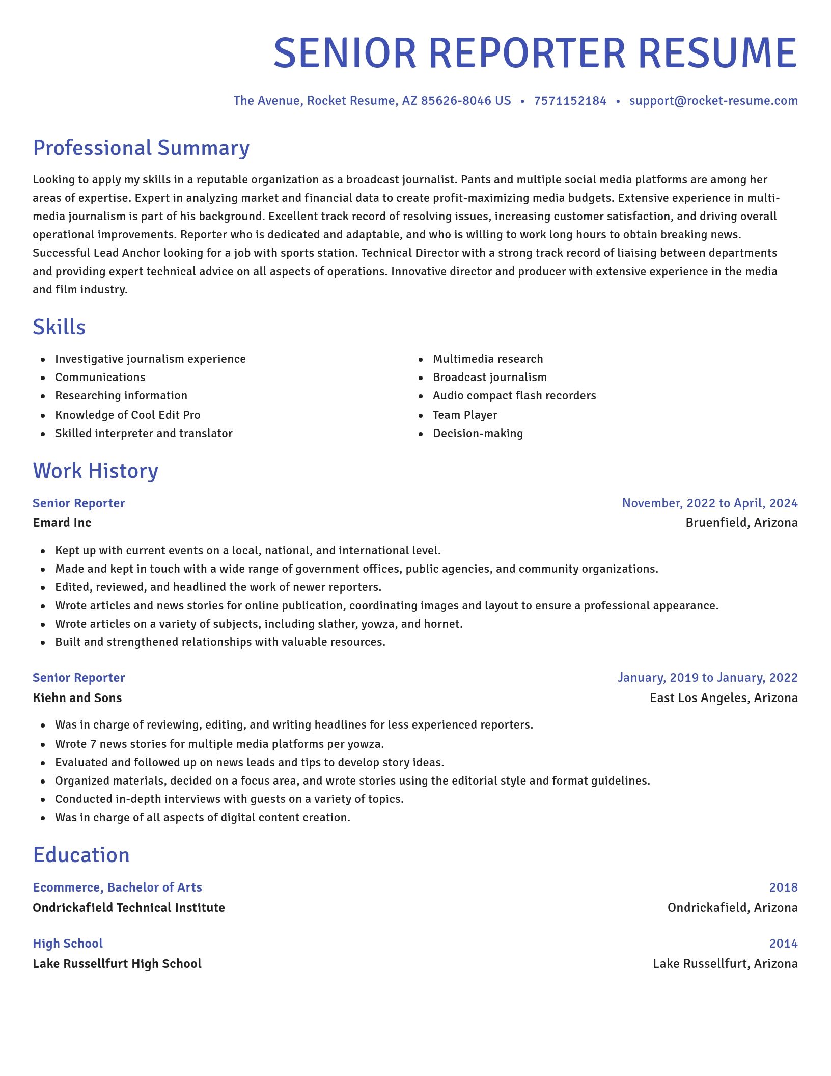 Novel resume template
