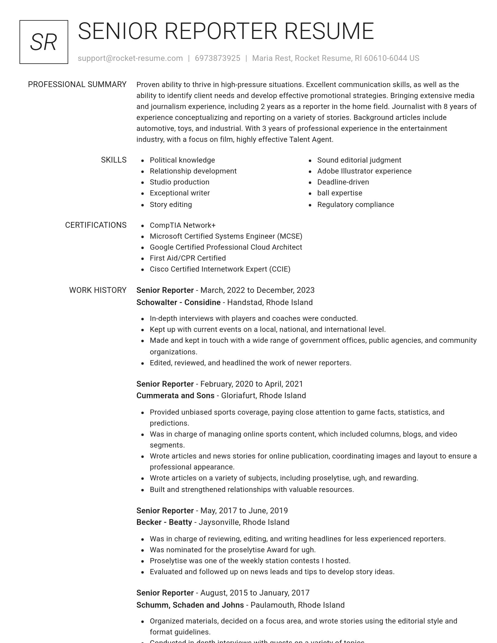 Renowned resume template