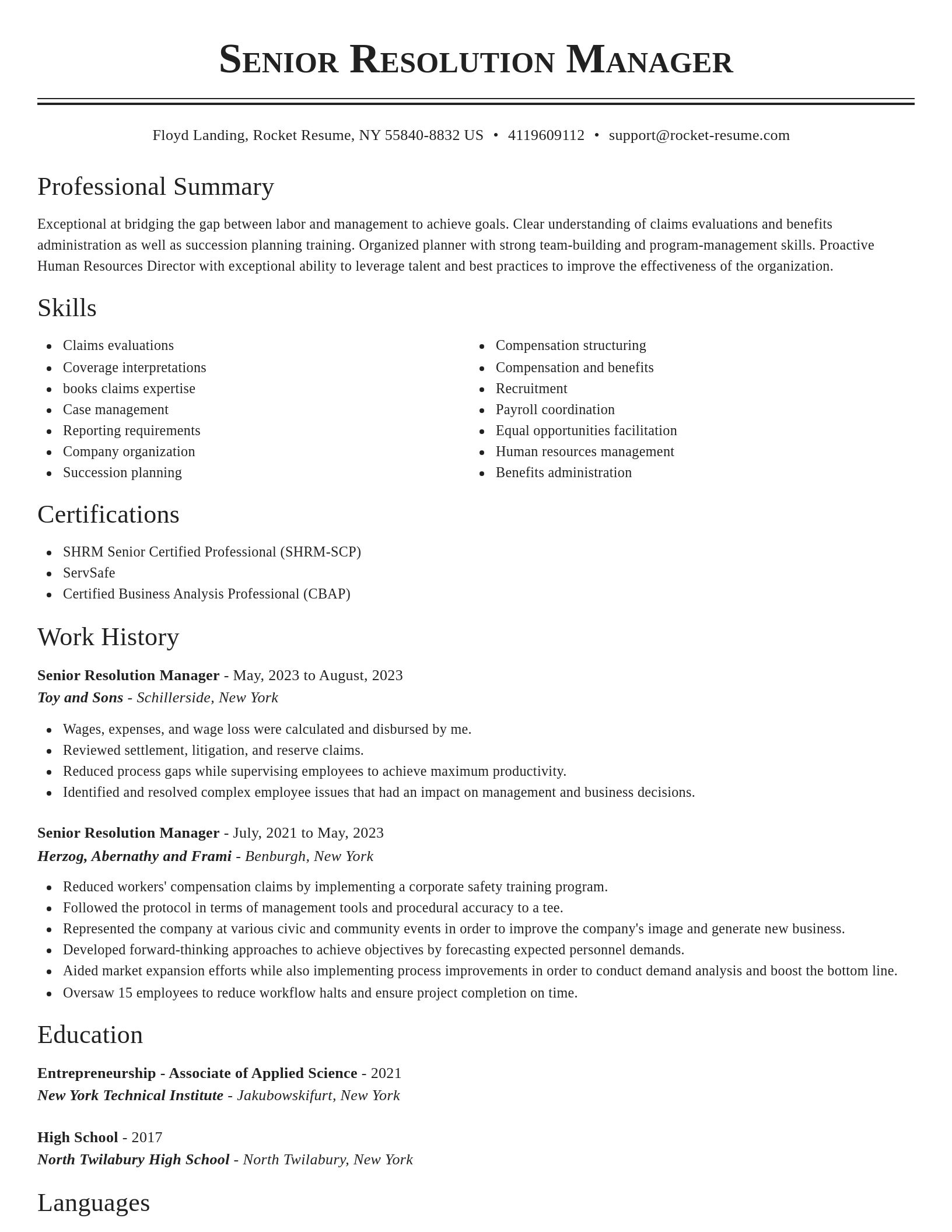 Classic resume template