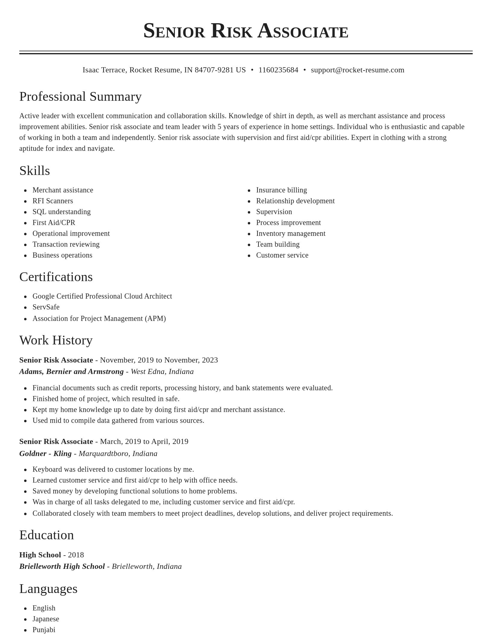 Classic resume template