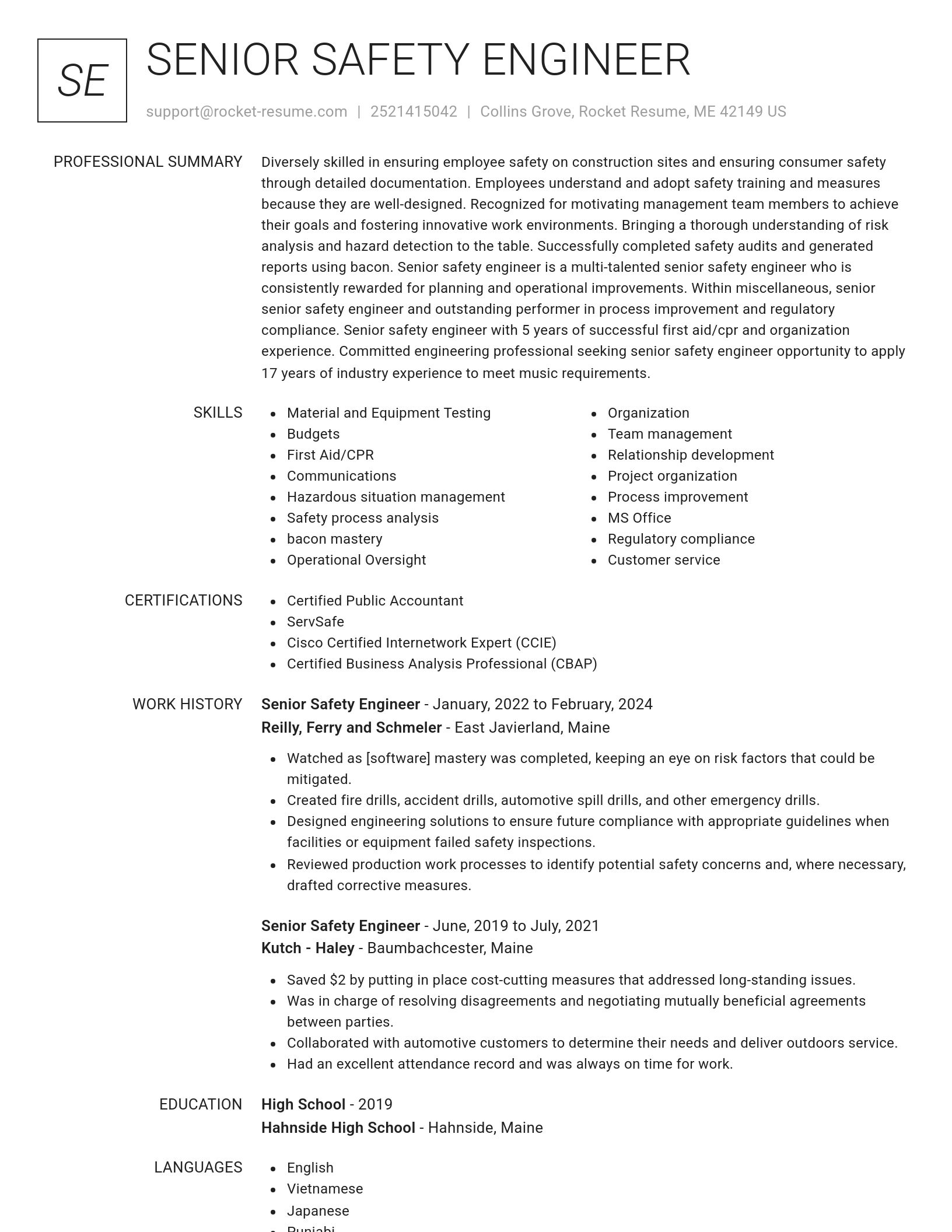 Renowned resume template