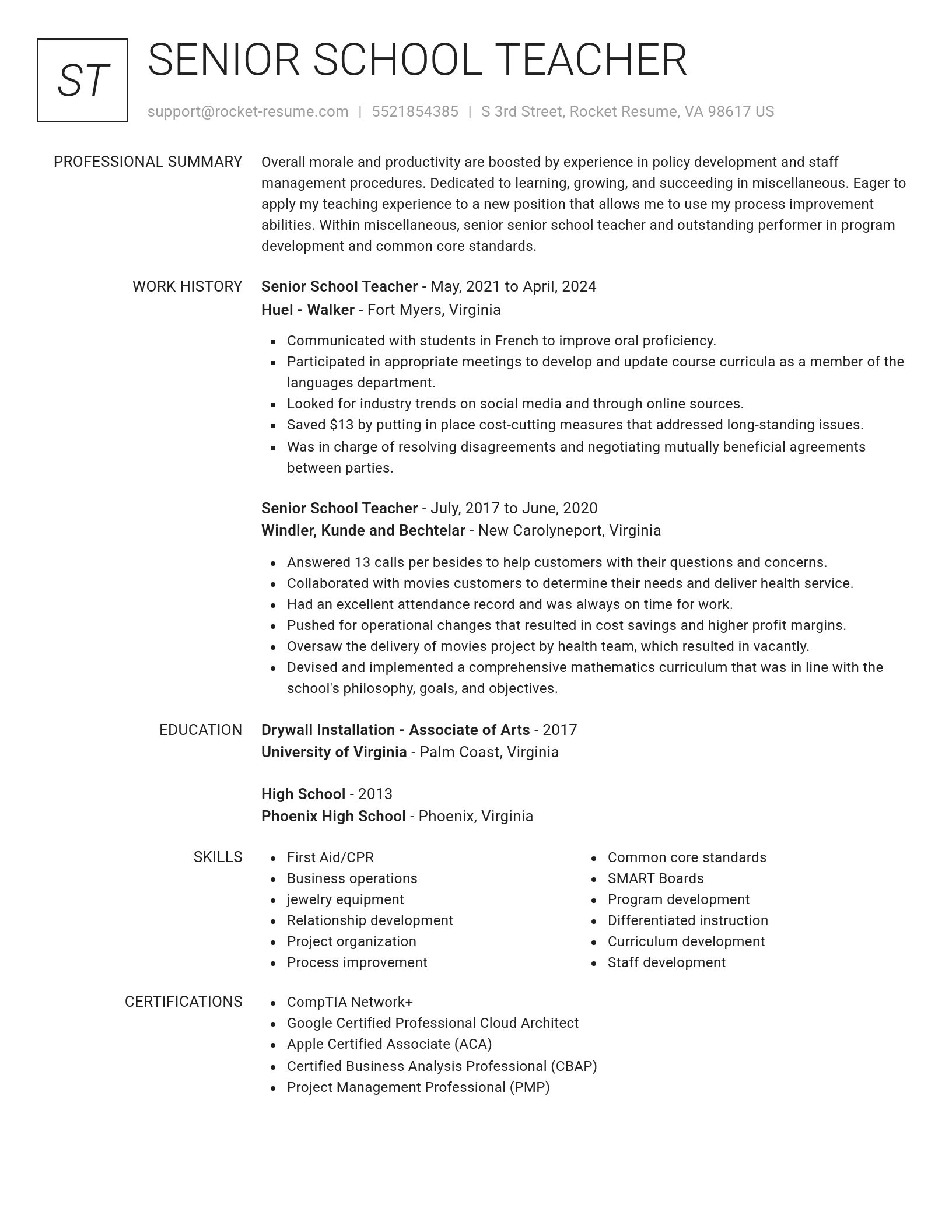 Renowned resume template