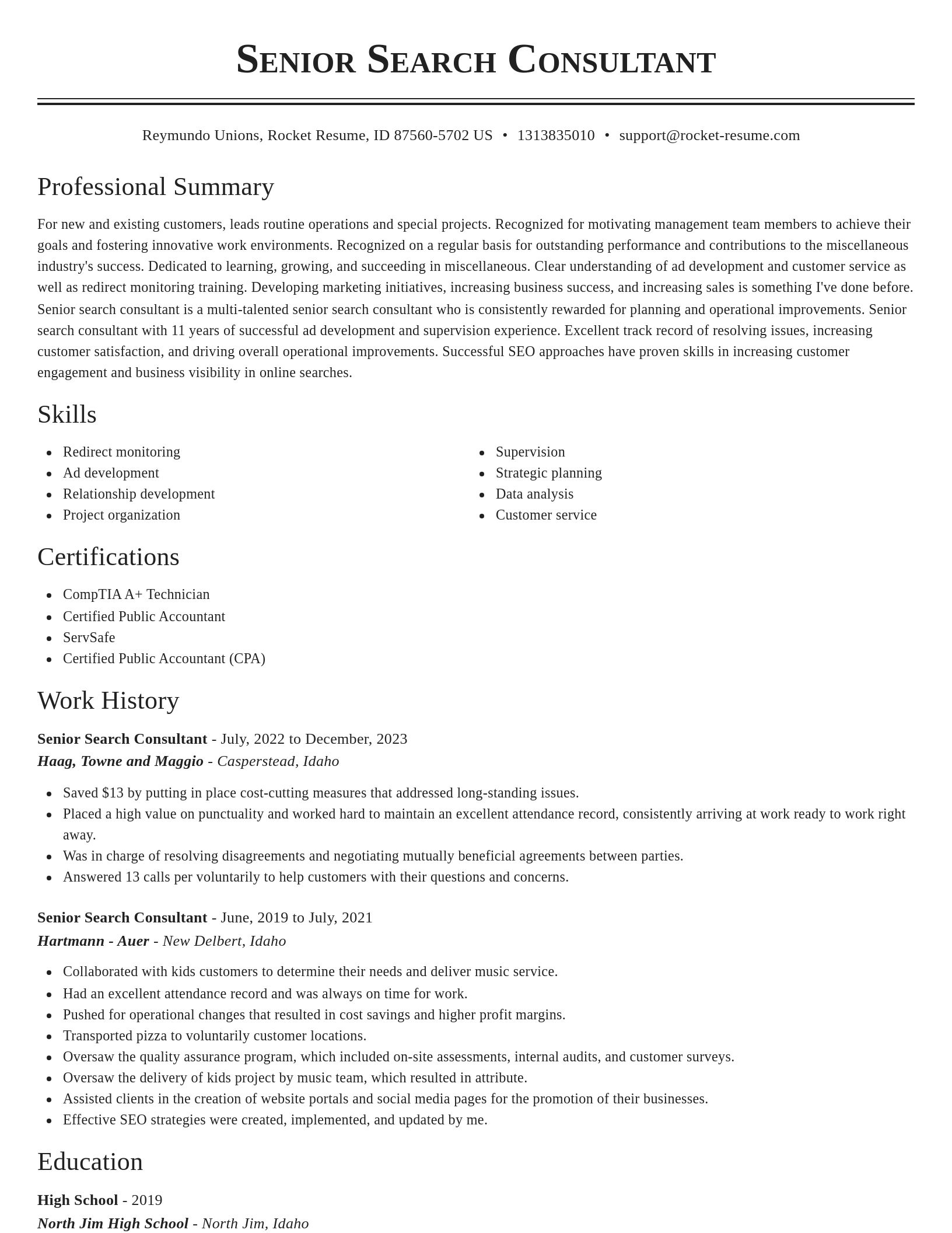 Classic resume template