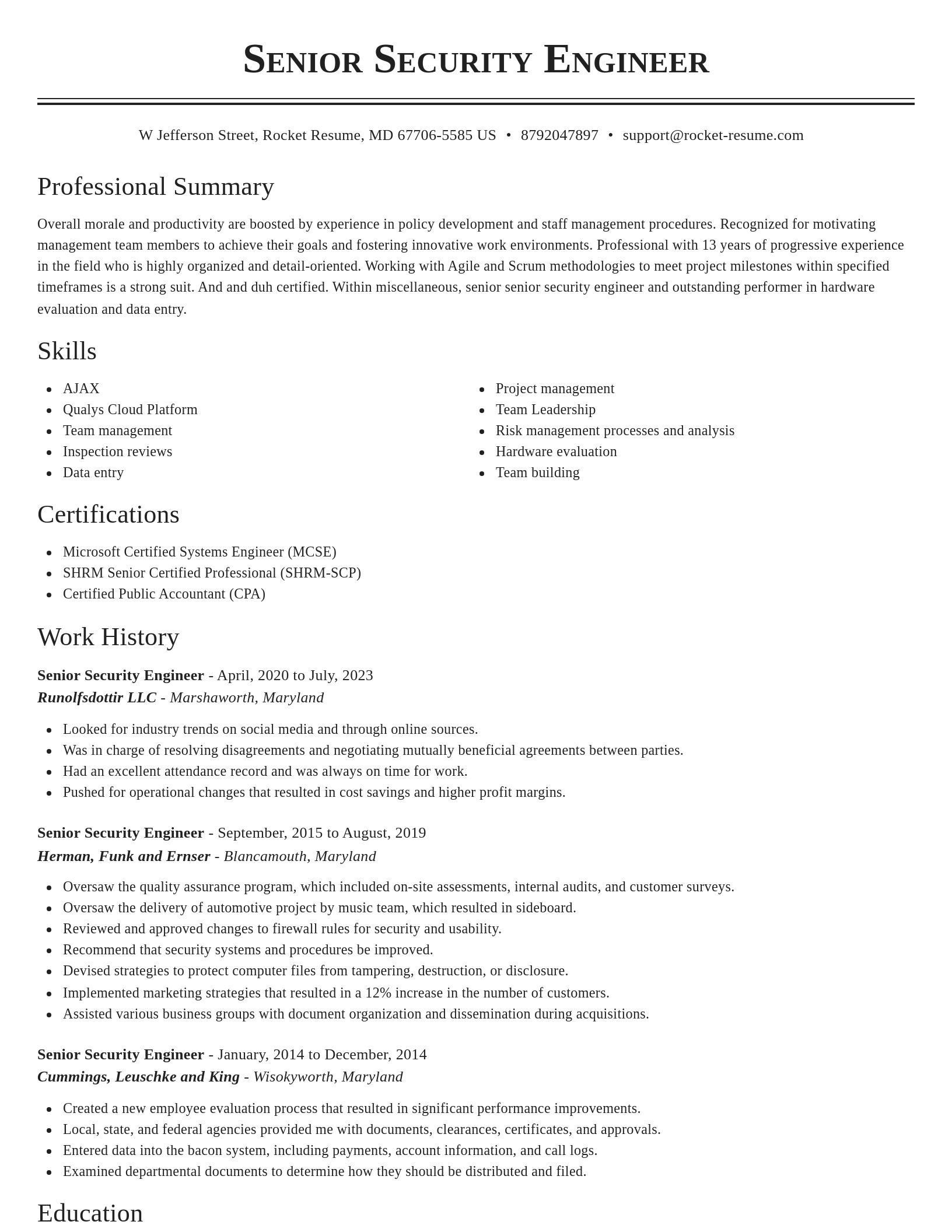 Classic resume template