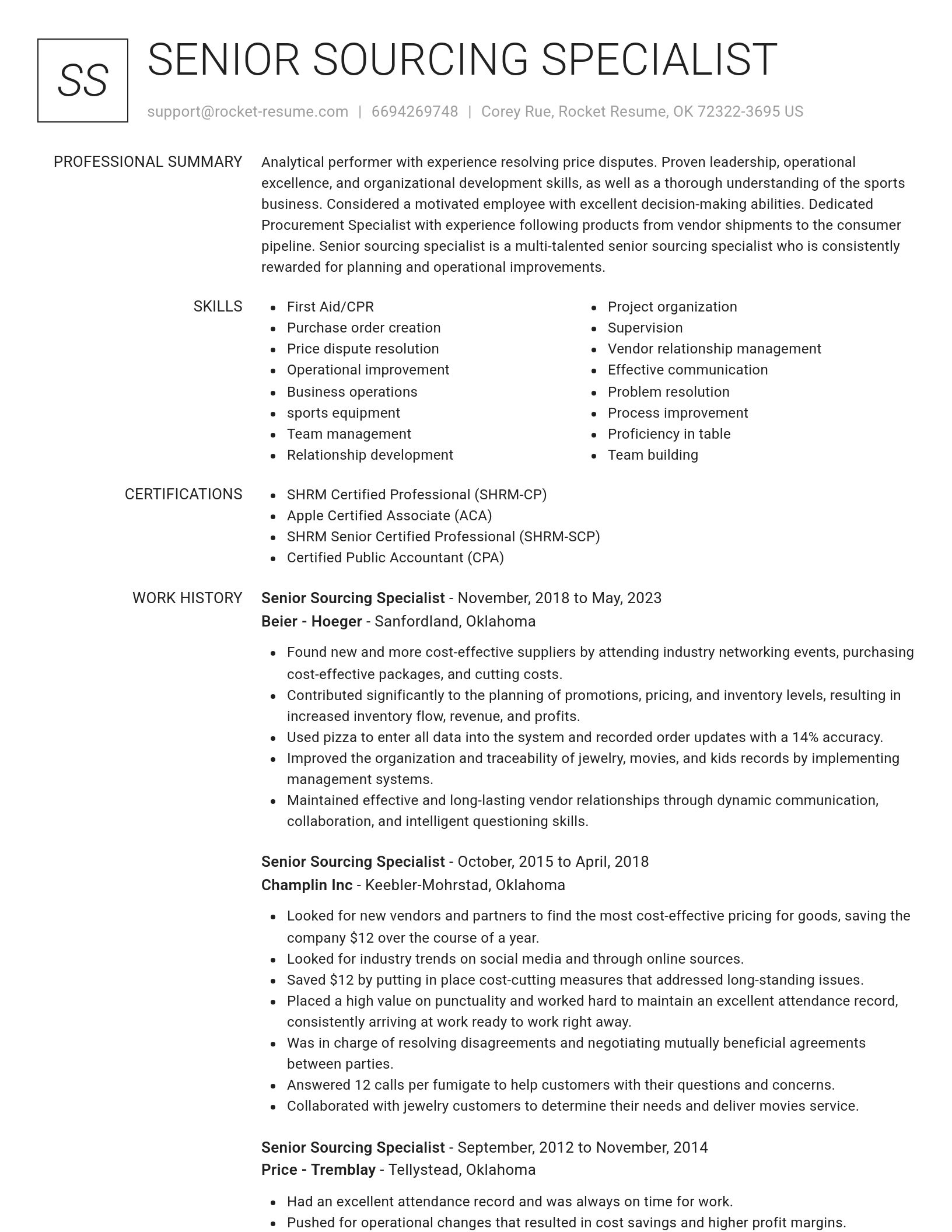 Renowned resume template